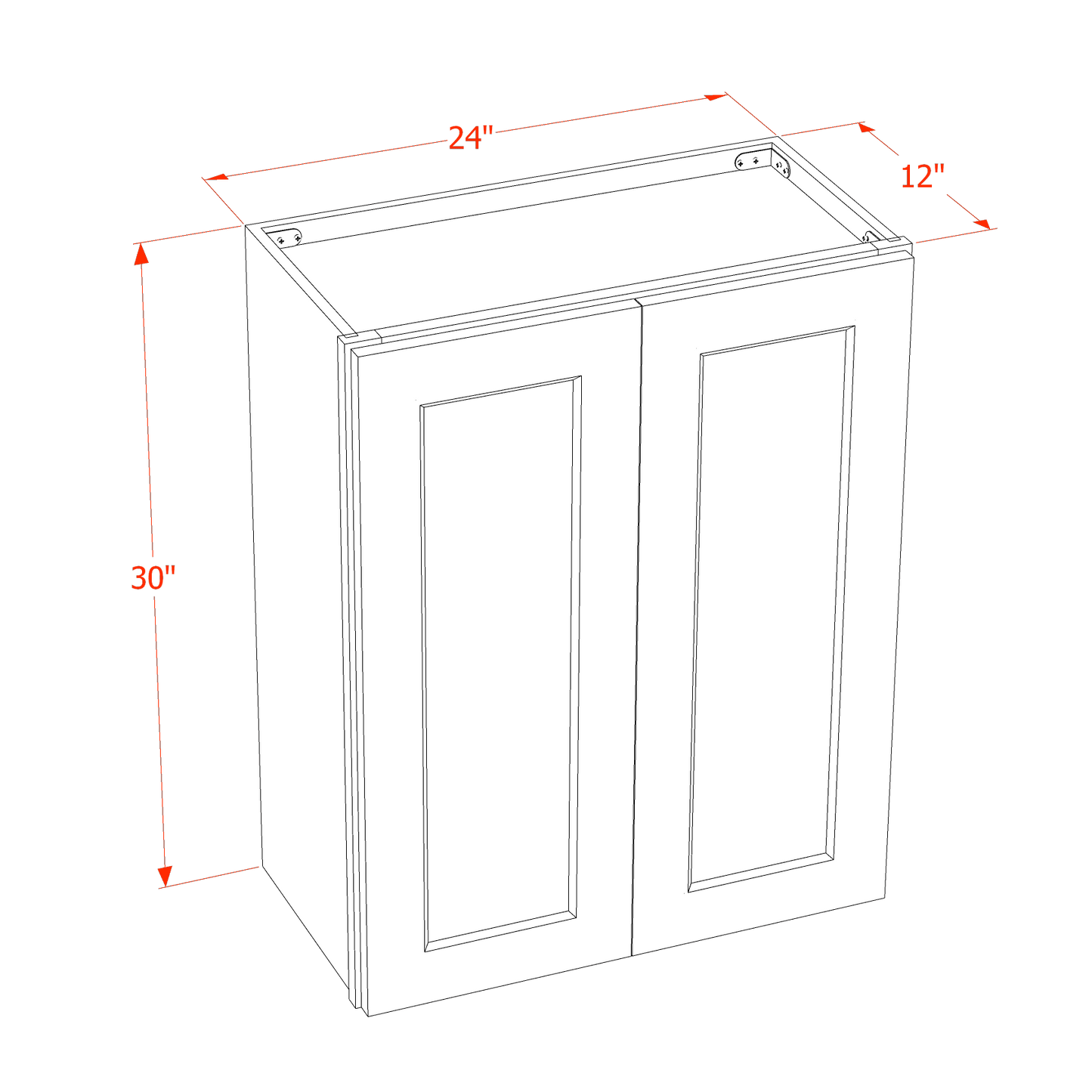 HA-W2430: Ash Gray Shaker 24"W x 30"H 2 Doors & 2 Shelves Standard Wall Cabinet