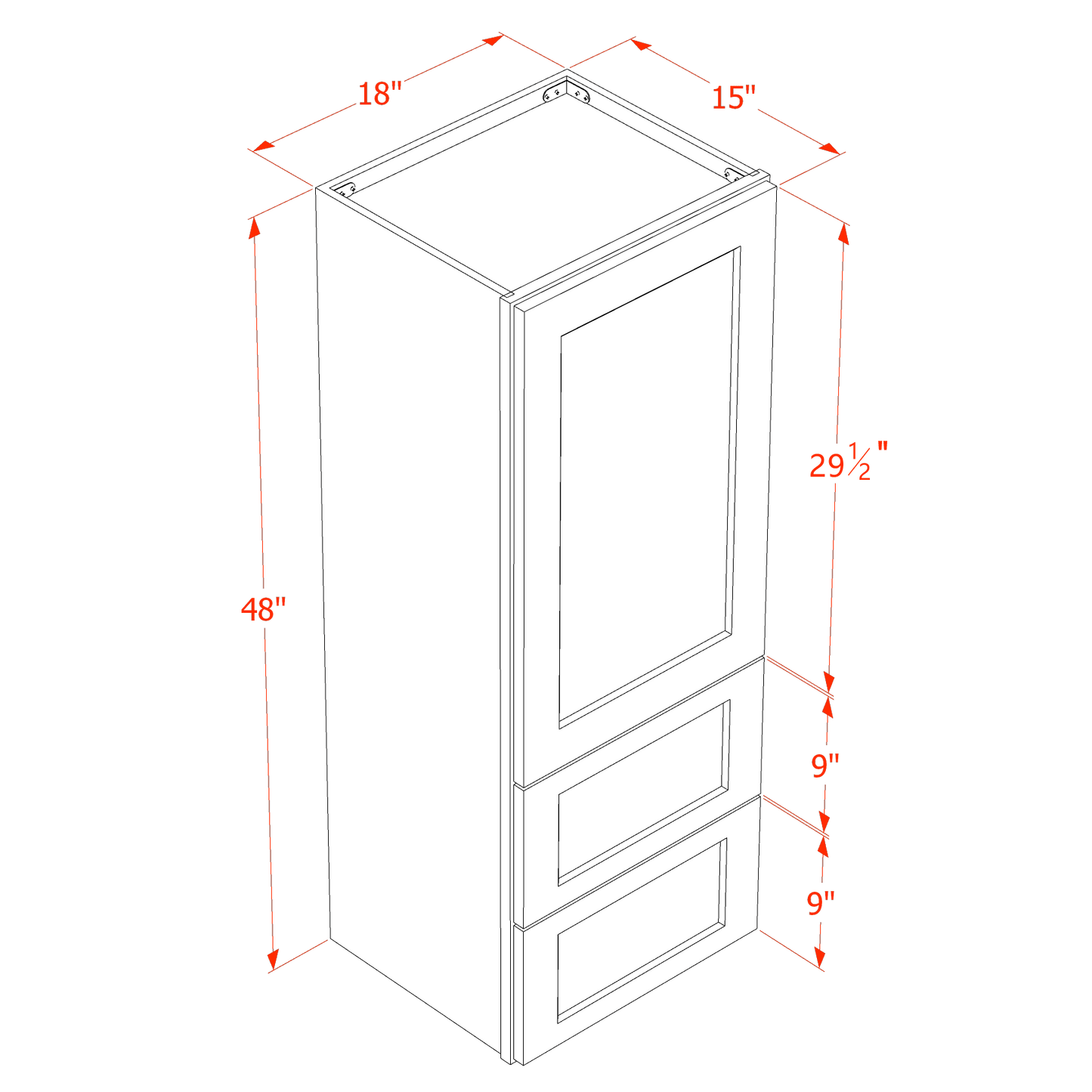 HA-WD1848: Ash Gray Shaker 18"W x 48"H 1 Door & 2 Drawers Special Wall Cabinet