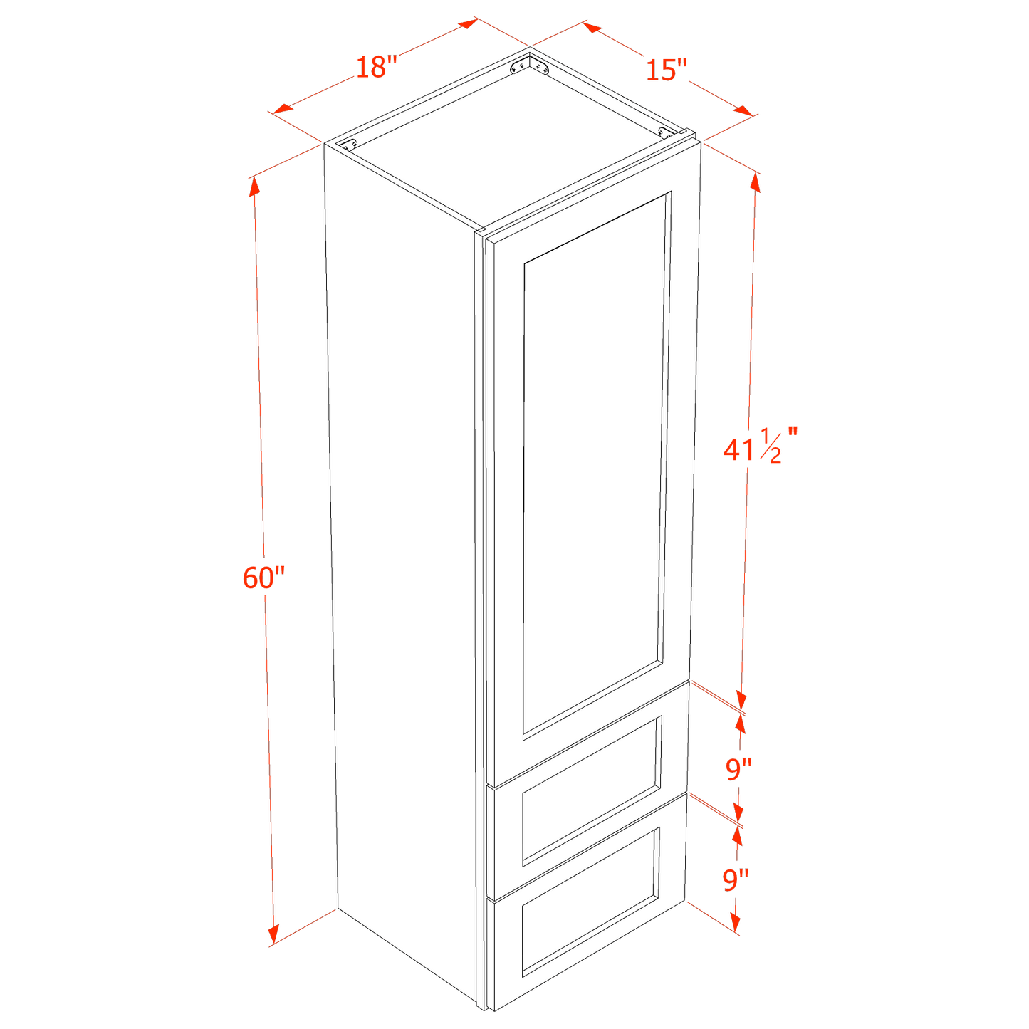 HA-WD1860: Ash Gray Shaker 18"W x 60"H 1 Door & 2 Drawers Special Wall Cabinet
