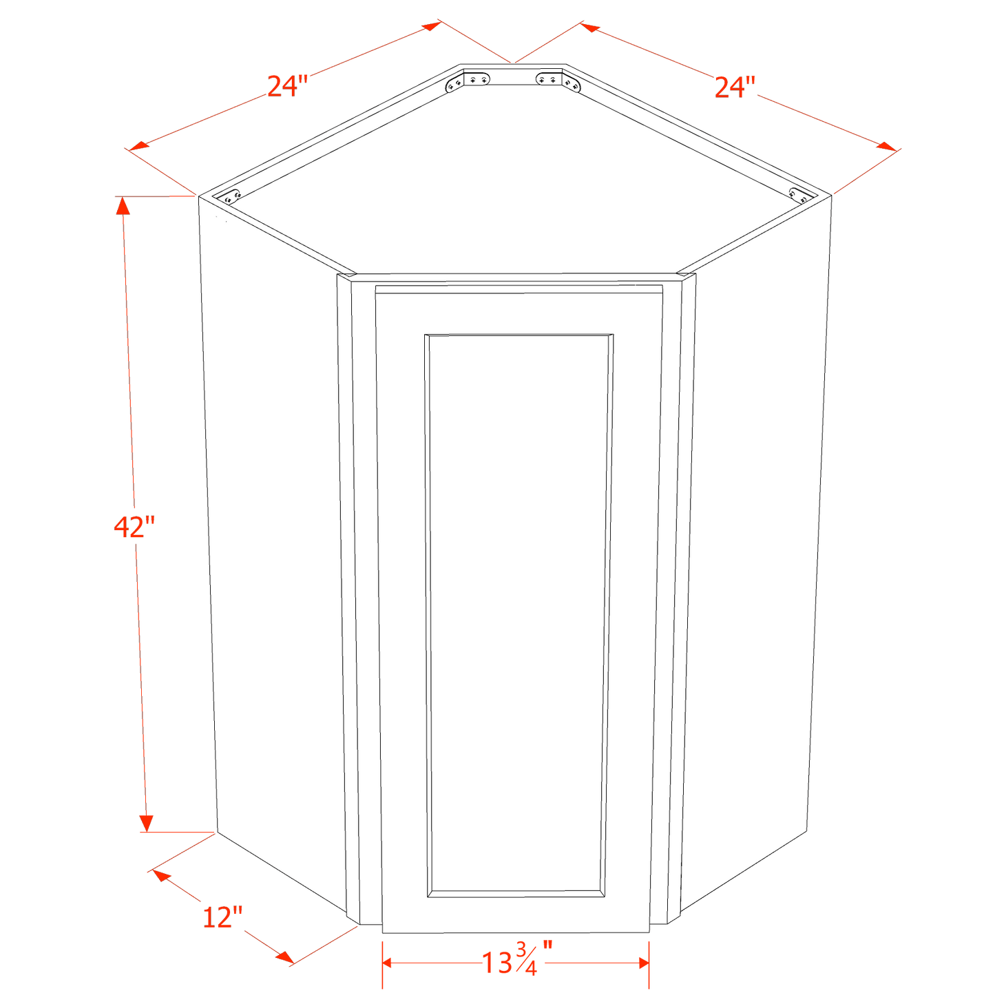 HA-WDC2442: Ash Gray Shaker 24"W x 42"H 1 Door & 2 Shelves Diagonal Wall Corner Cabinet