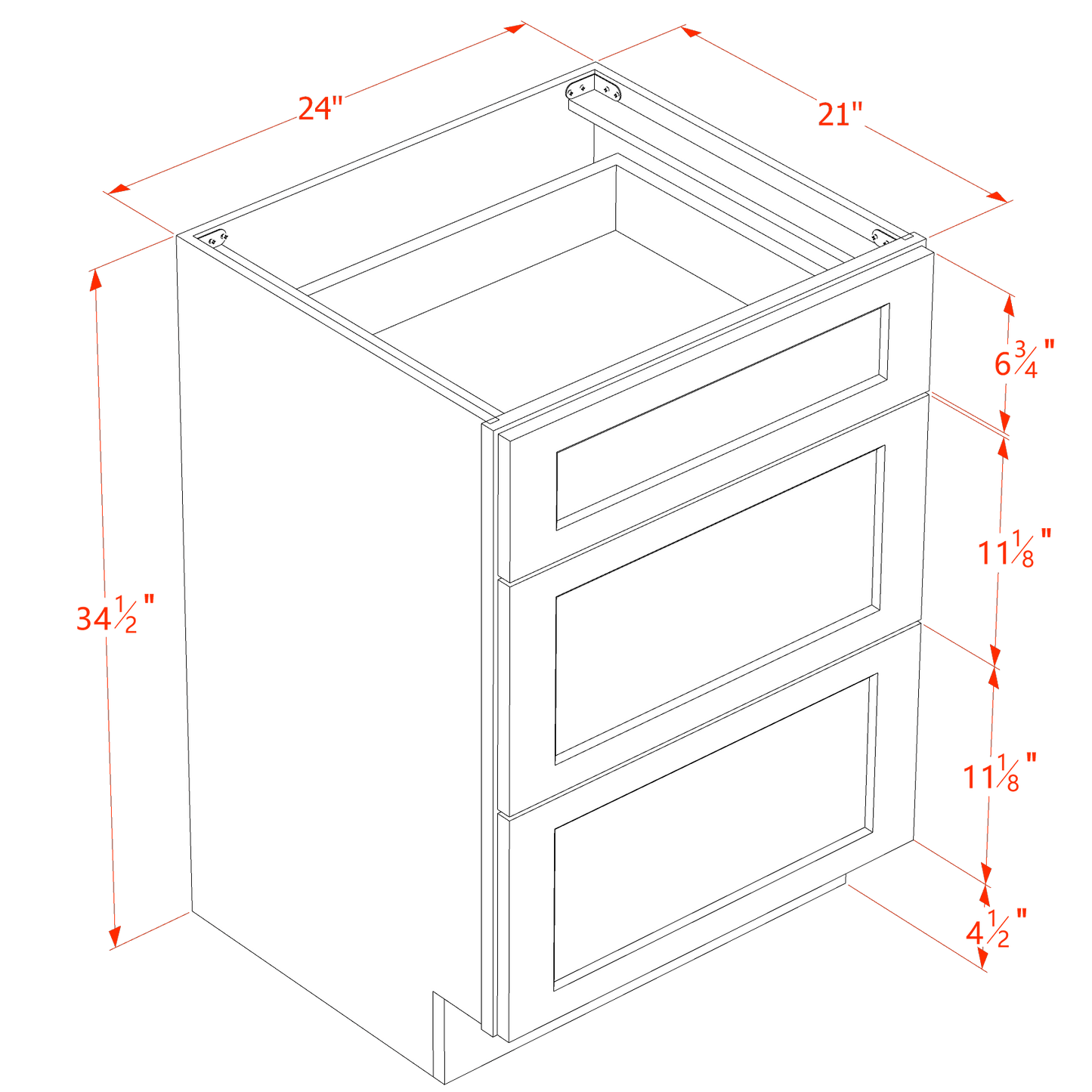 HB-VDB2421: Indigo Blue Shaker 24"W x 34-1/2"H x 21"D 3 Drawers Vanity Base Cabinets