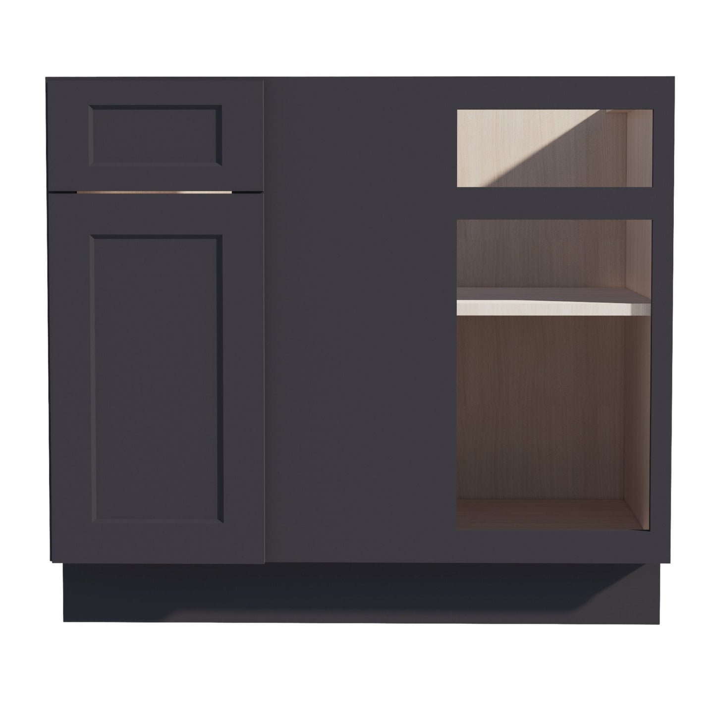 HE-BBC39/42: Ebony Black Shaker 39" 1 Door - 1 Drawer Blind Corner Base Cabinet