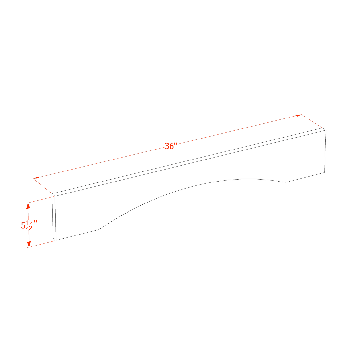 HE-VAR36: Ebony Black Shaker 36"W x 5-1/2"H x 3/4"D Arched Valance