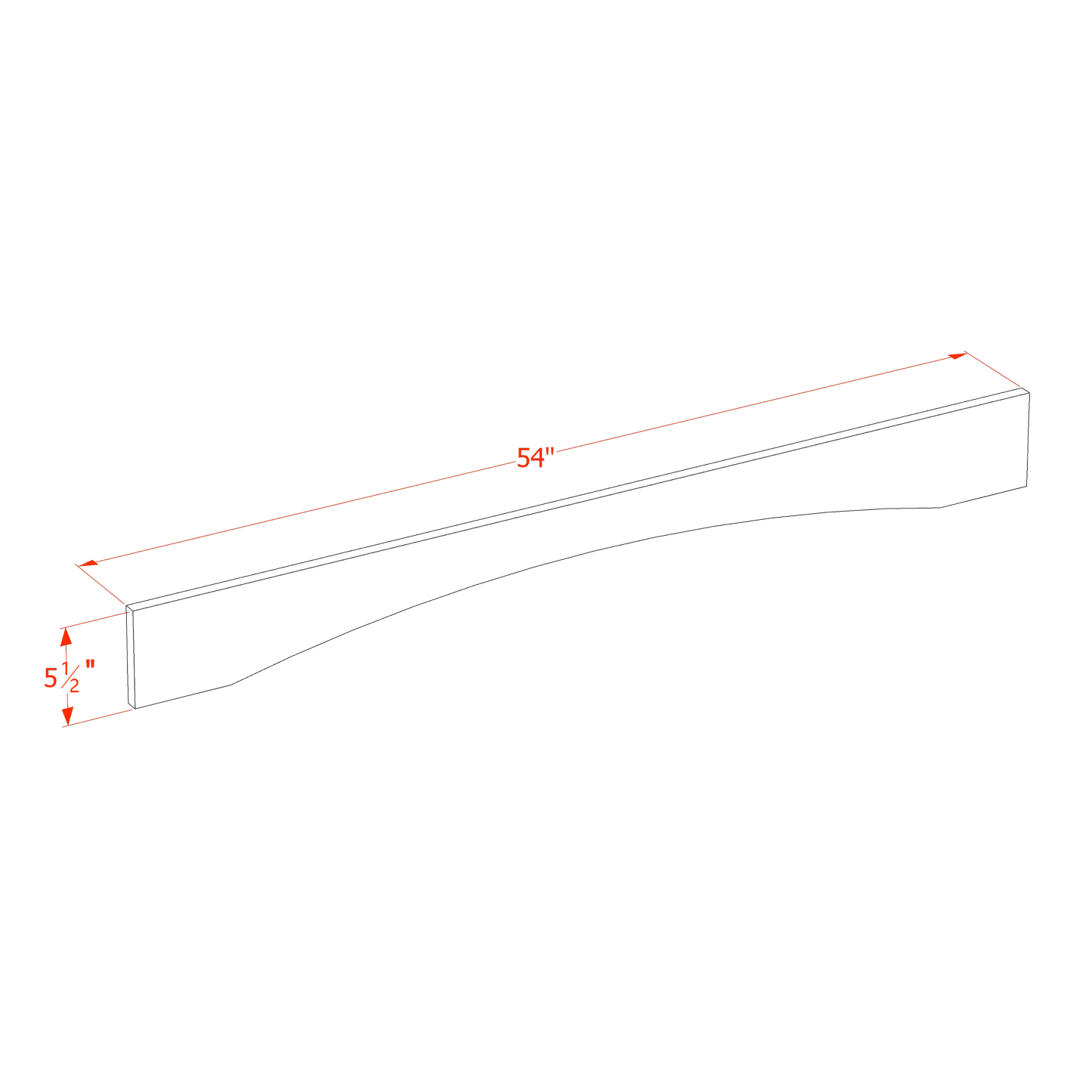 HE-VAR54: Ebony Black Shaker 54"W x 5-1/2"H x 3/4"D Arched Valance