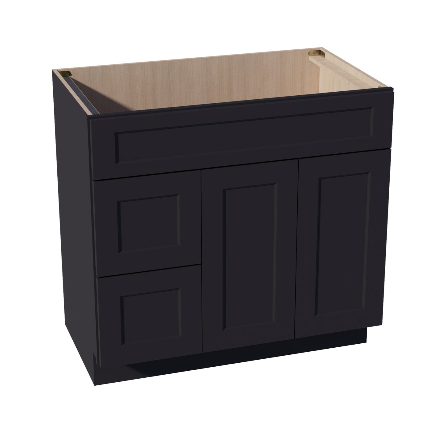 HE-VSD3621L: Ebony Black Shaker 36"W x 34-1/2"H x 21"D 2 Doors & 2 Left Drawers Offset Vanity Sink Base Cabinets