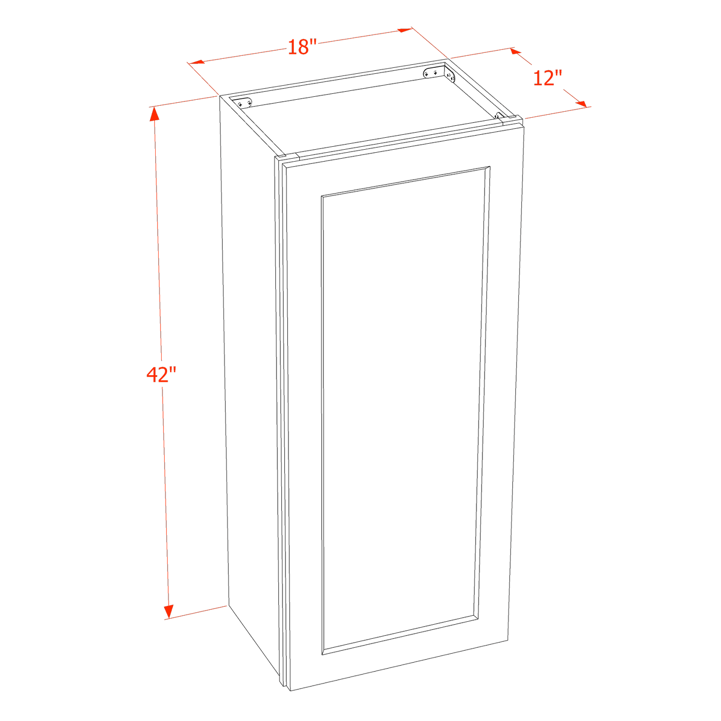 HE-W1842: Ebony Black Shaker 18"W x 42"H 1 Door & 3 Shelves Standard Wall Cabinet