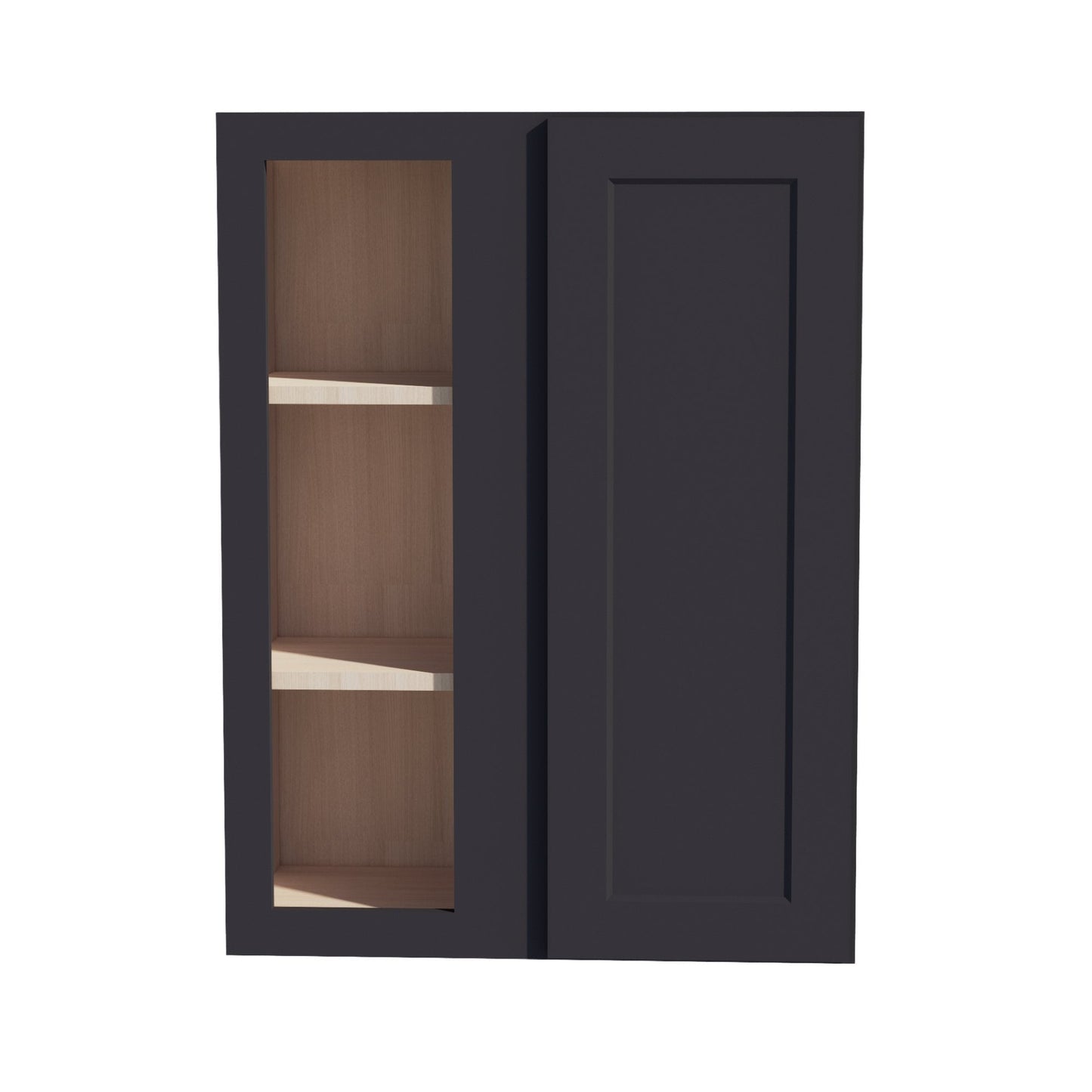 HE-WBC2736: Ebony Black Shaker 27"W x 36"H 1 Door & 2 Shelves Wall Blind Corner Cabinets