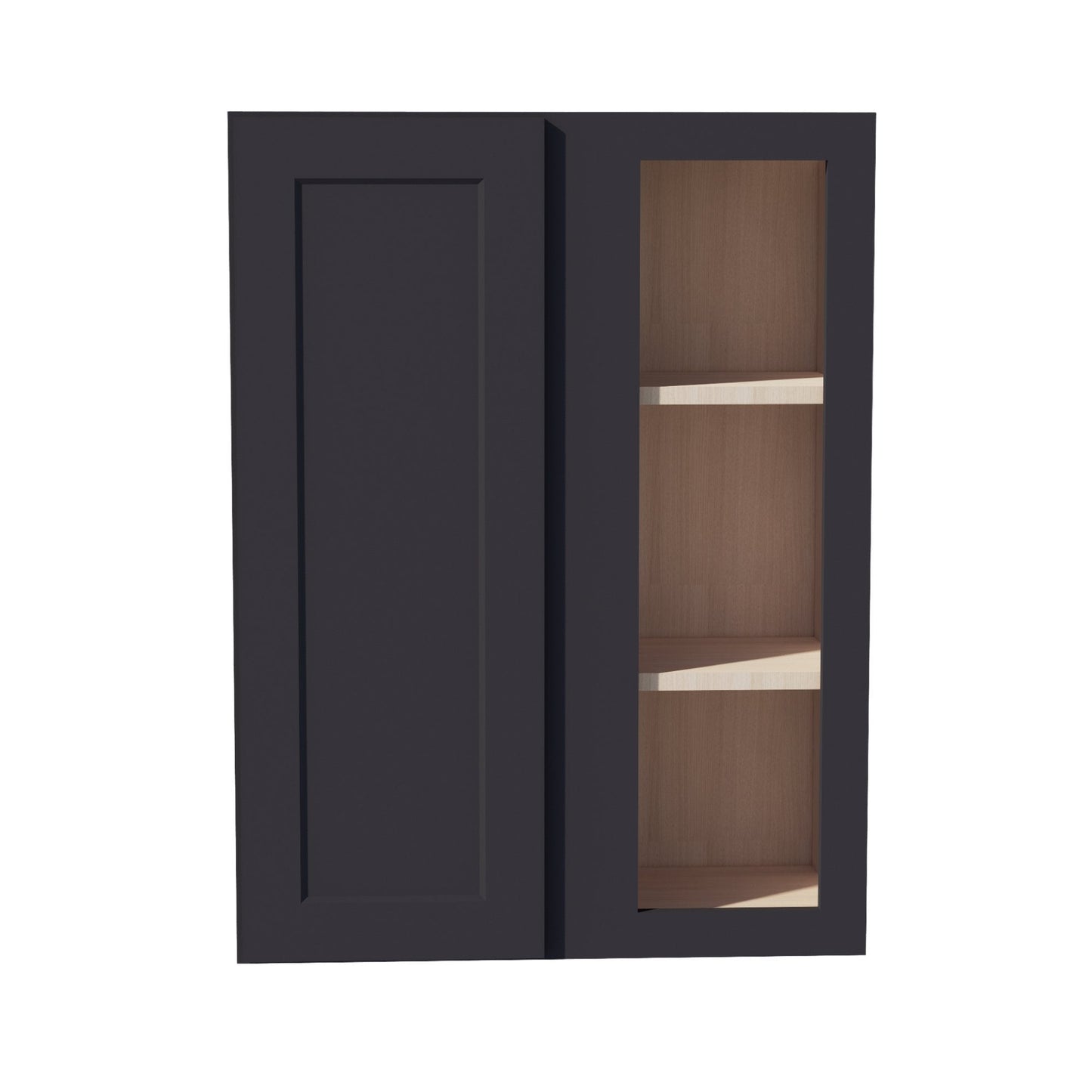 HE-WBC2736: Ebony Black Shaker 27"W x 36"H 1 Door & 2 Shelves Wall Blind Corner Cabinets