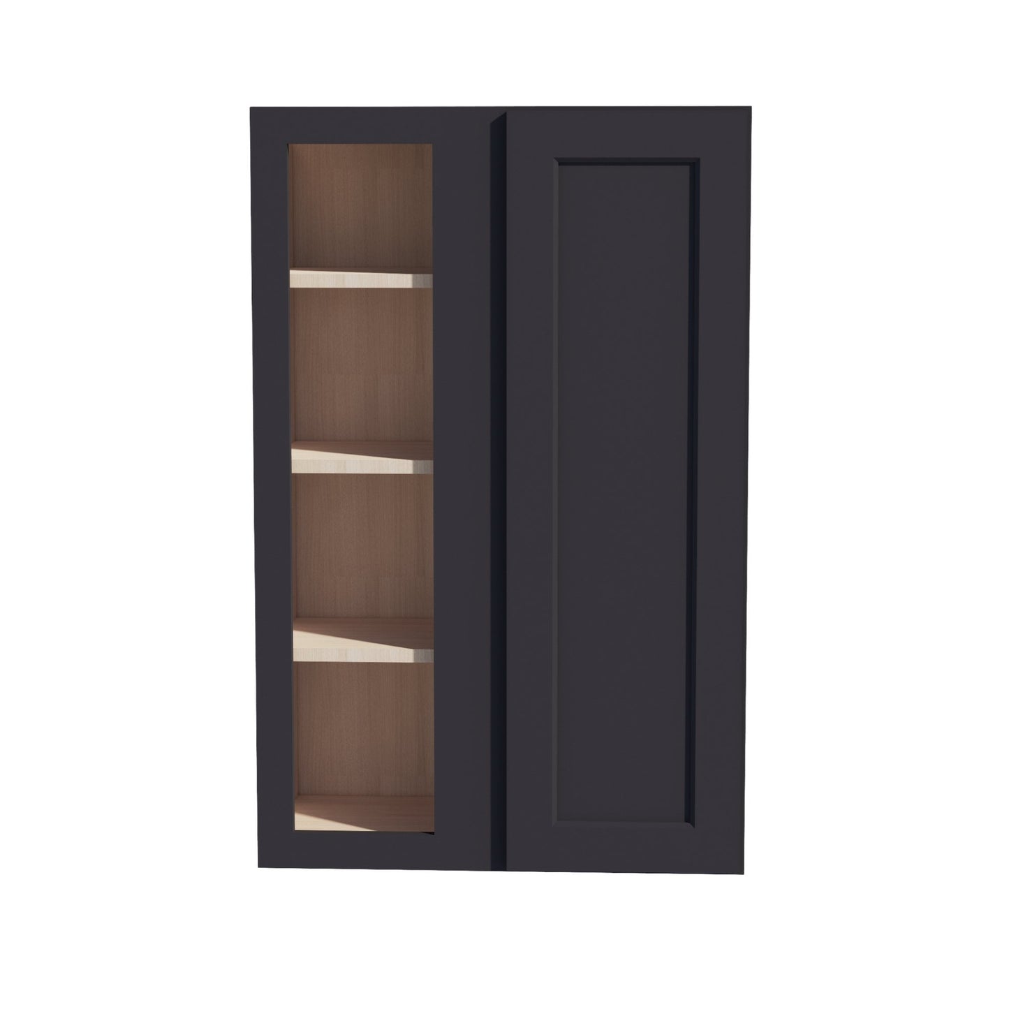 HE-WBC2742: Ebony Black Shaker 27"W x 42"H 1 Door & 2 Shelves Wall Blind Corner Cabinets