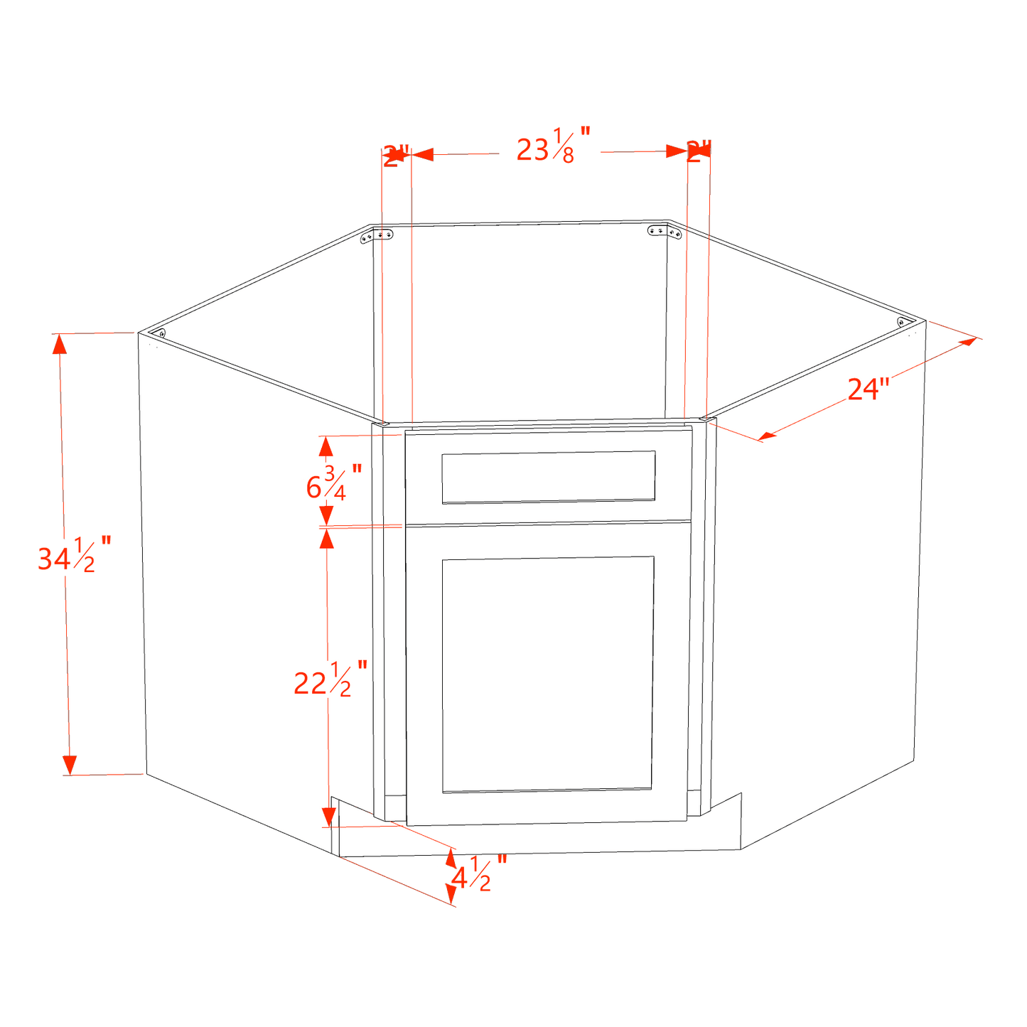 HF-DSB42: Frost White Shaker 42" 1 Door & 1 False Drawer Corner Sink Base Cabinets