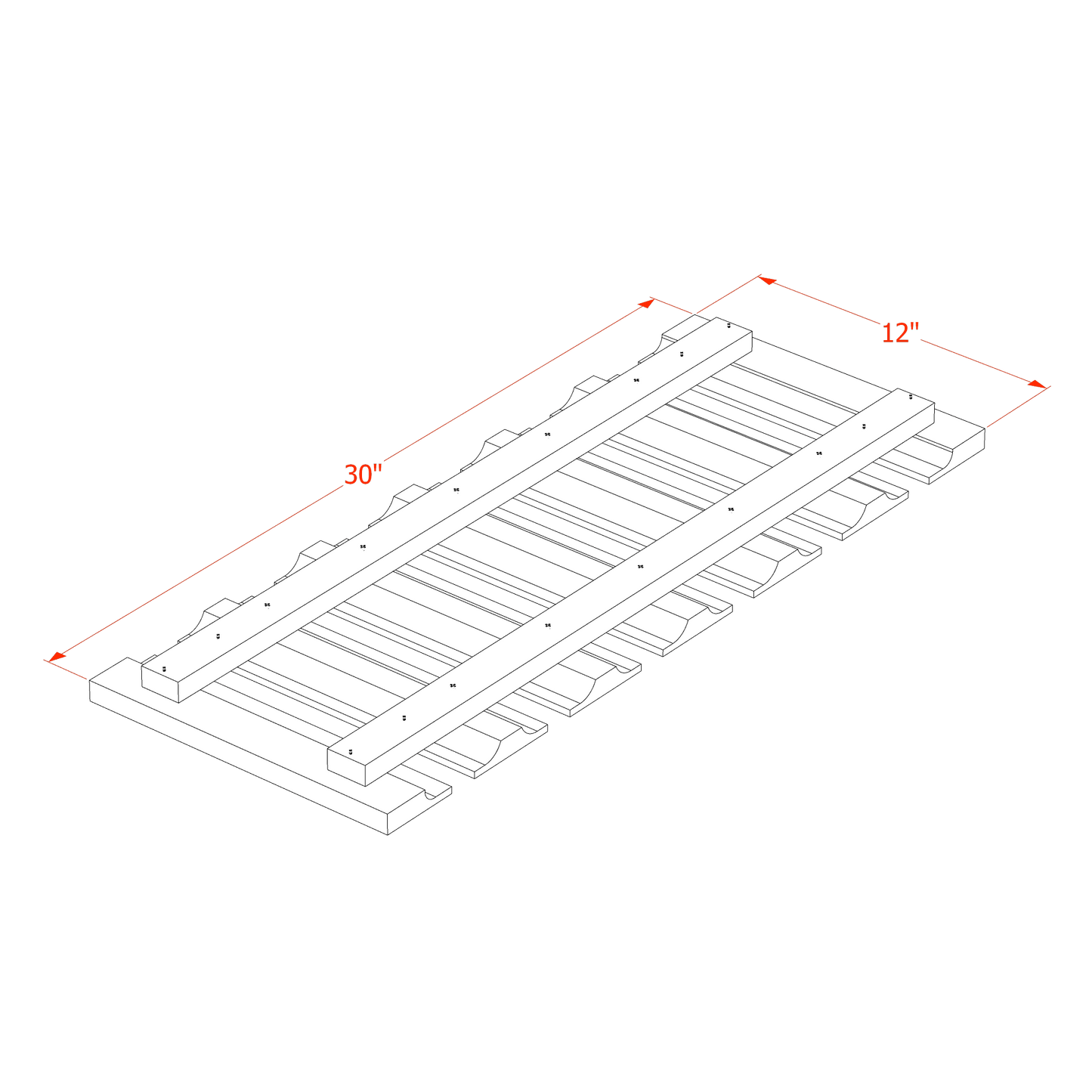 HF-GL30: Frost White Shaker 30"W x 1-1/2"H x 12"D Wall Glass Holder