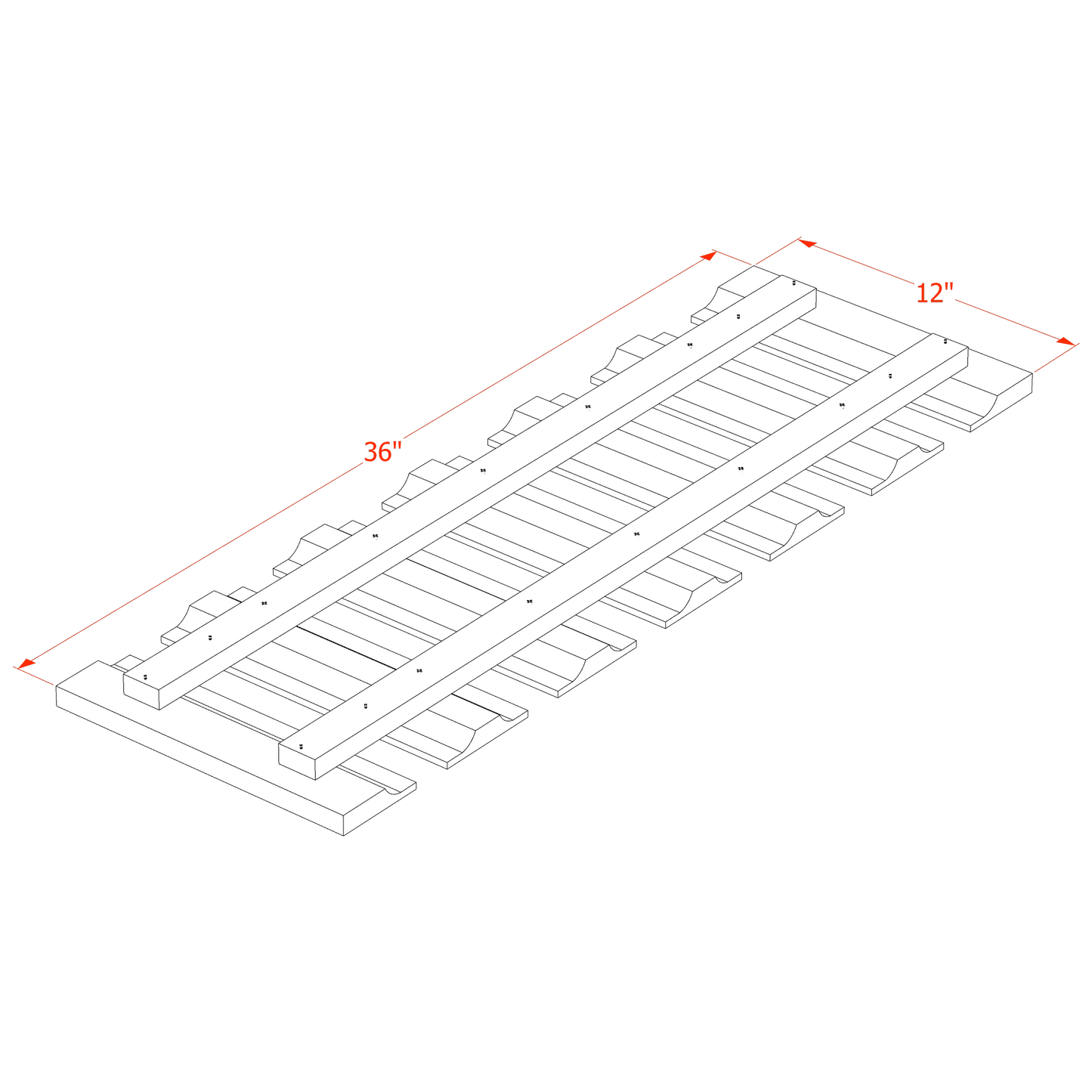 HF-GL36: Frost White Shaker 36"W x 1-1/2"H x 12"D Wall Glass Holder