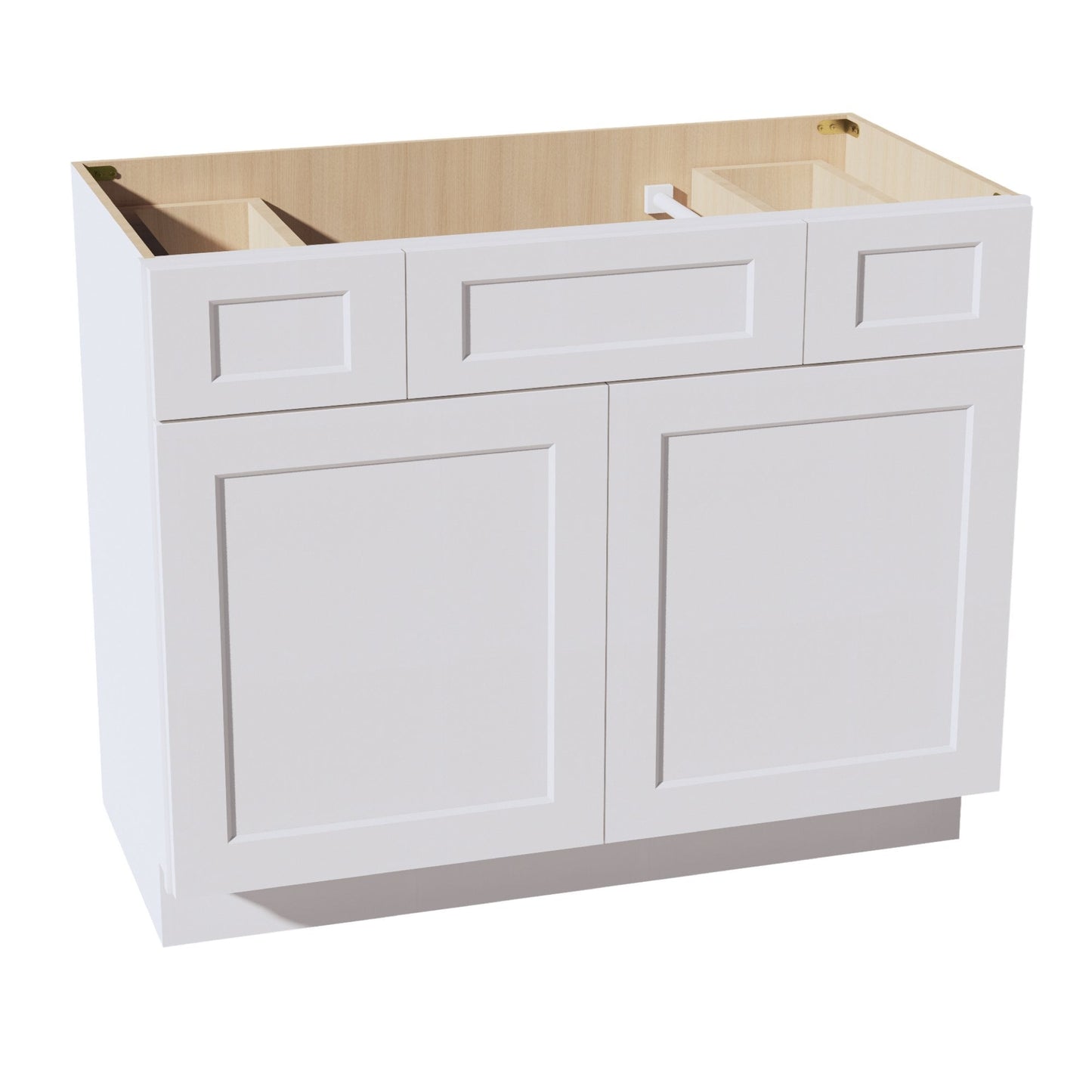 HF-VSD4221: Frost White Shaker  42"W x 34-1/2"H x 21"D 2 Doors, 2 Drawers & 1 False Drawer Centered Vanity Sink Base Cabinets