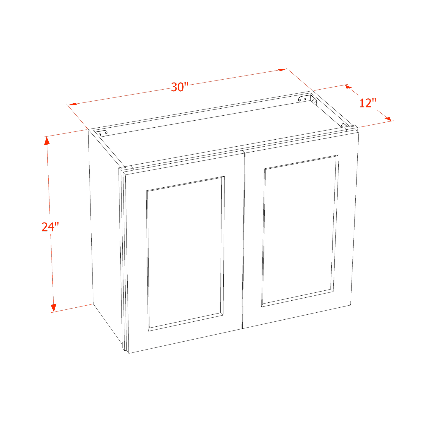 HF-W3024: Frost White Shaker 30"W x 24"H 2 Doors Standard Wall Bridge Cabinet