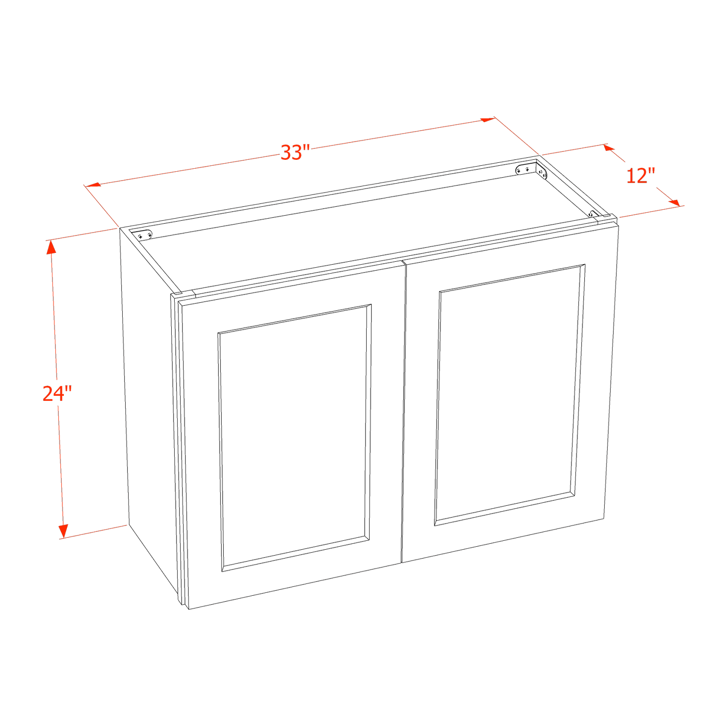 HF-W3324: Frost White Shaker 33"W x 24"H 2 Doors Standard Wall Bridge Cabinet