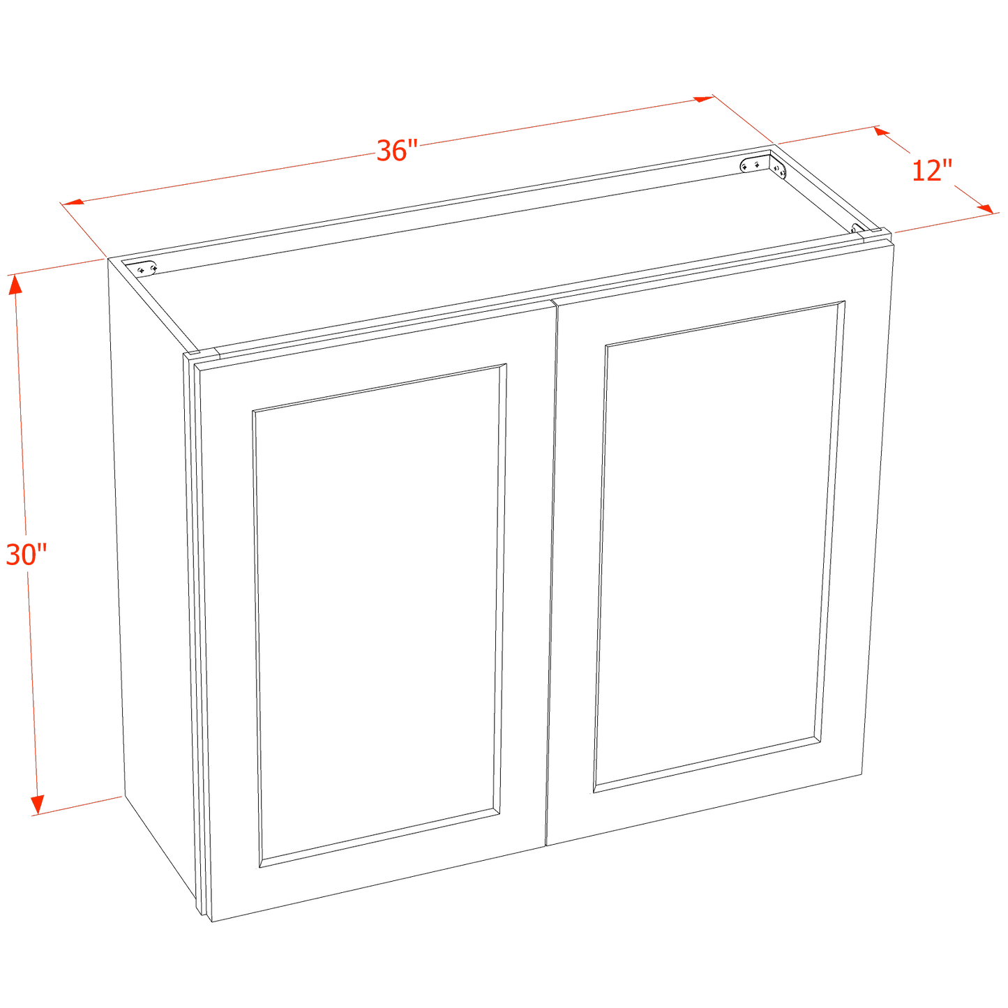 HF-W3630: Frost White Shaker 36"W x 30"H 2 Doors & 2 Shelves Standard Wall Cabinet