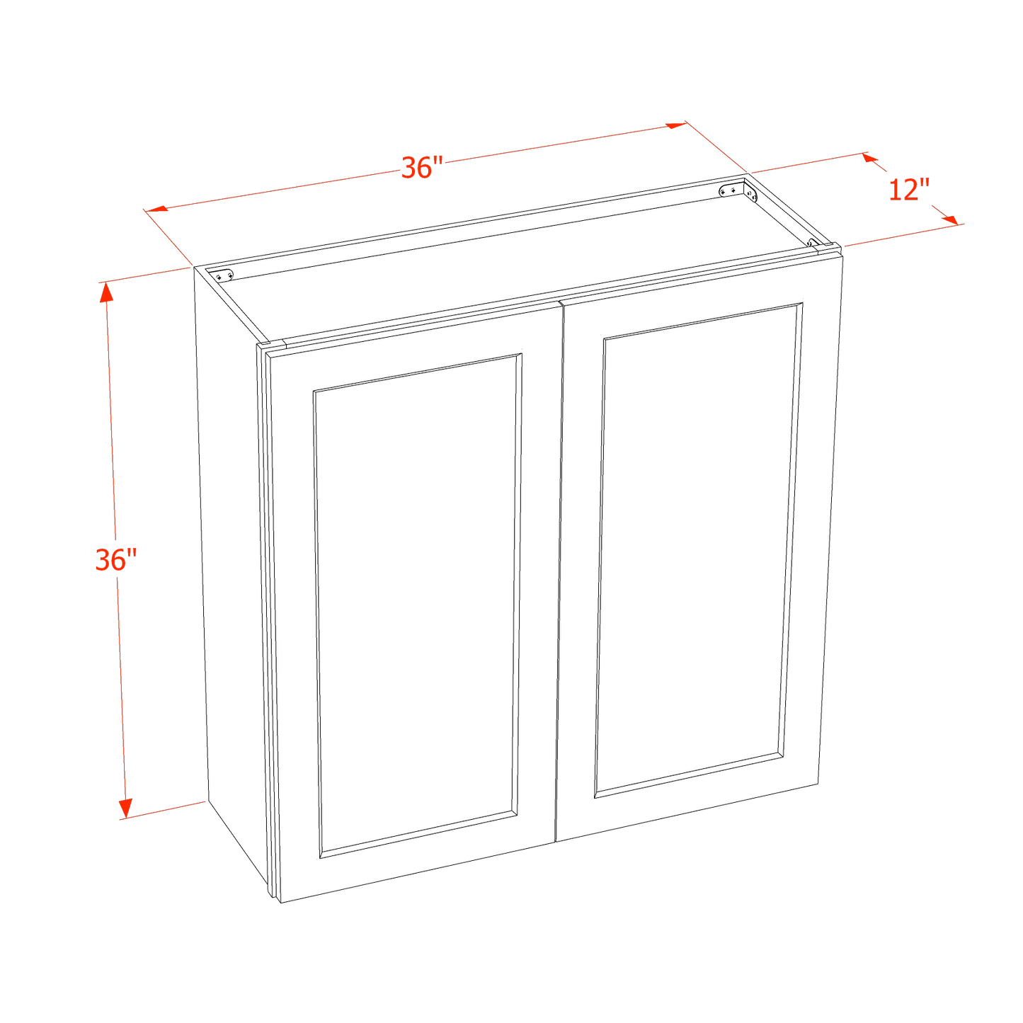 HF-W3636: Frost White Shaker 36"W x 36"H 2 Doors & 2 Shelves Standard Wall Cabinet