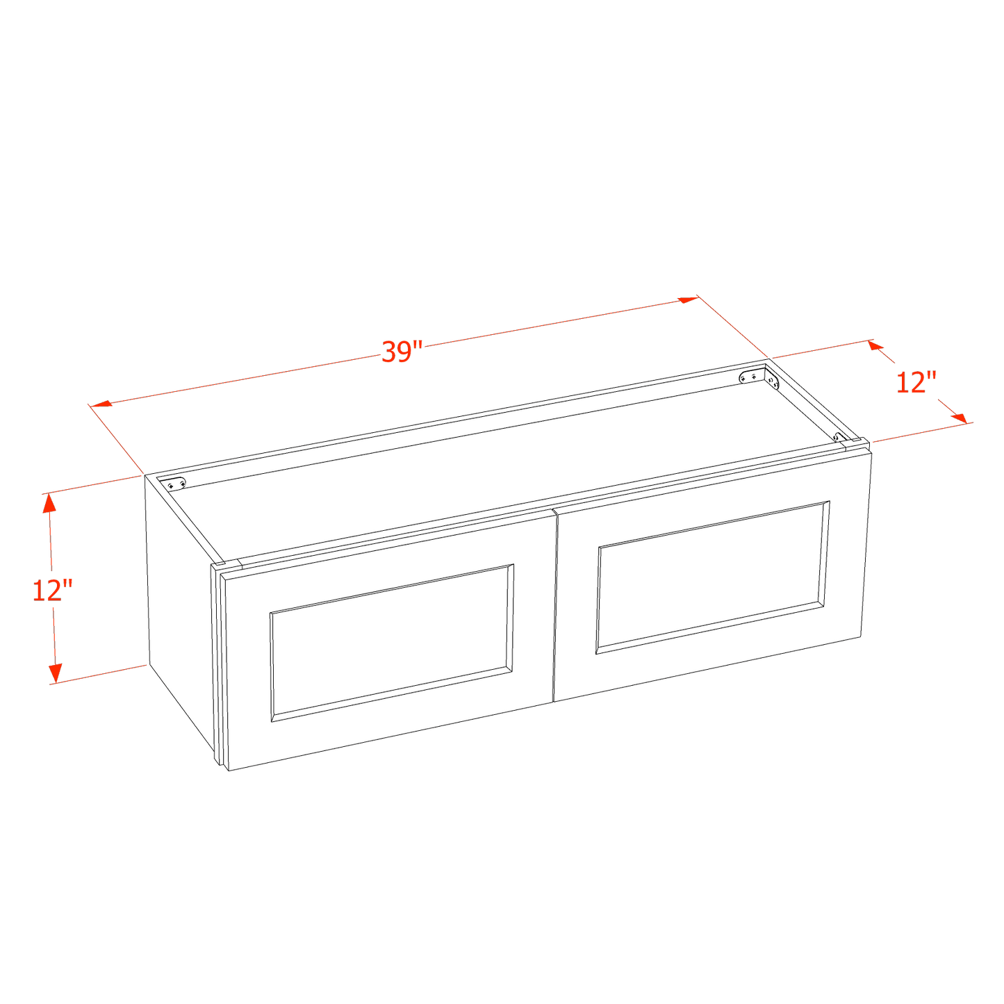 HF-W3912: Frost White Shaker 39"W x 12"H 2 Doors Standard Wall Bridge Cabinet