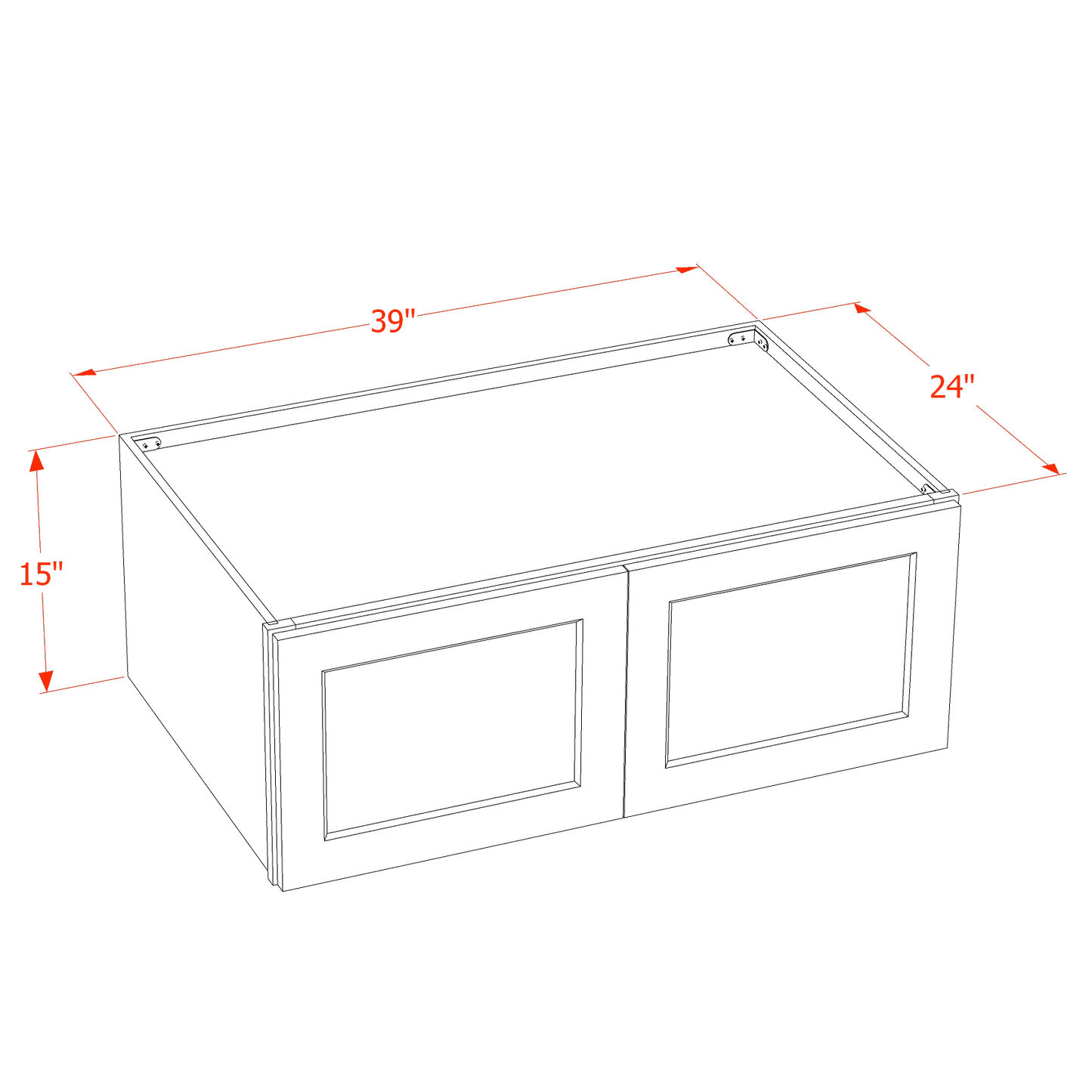 HF-W391524: Frost White Shaker 39"W x 15"H x 24"D 2 Doors Standard Bridge Wall Cabinet