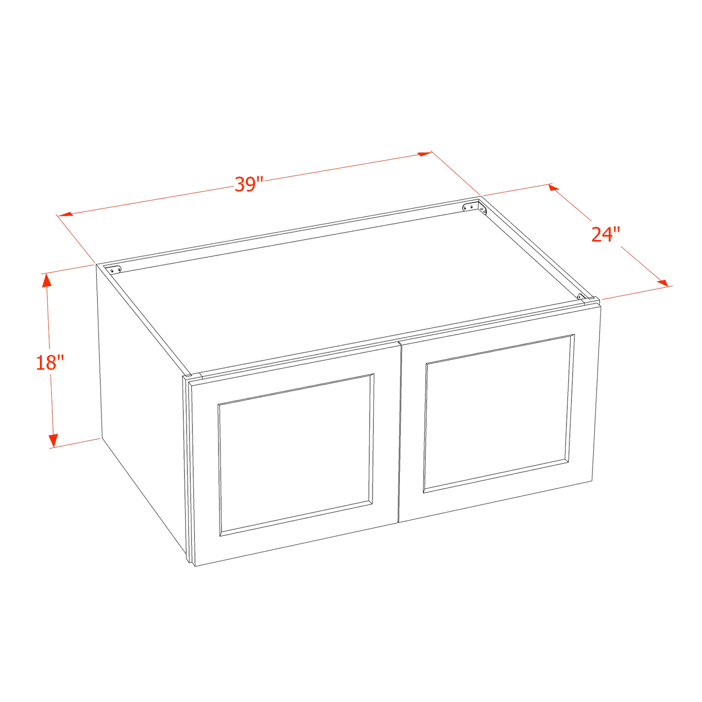 HF-W391824: Frost White Shaker 39"W x 18"H x 24"D 2 Doors Standard Bridge Wall Cabinet