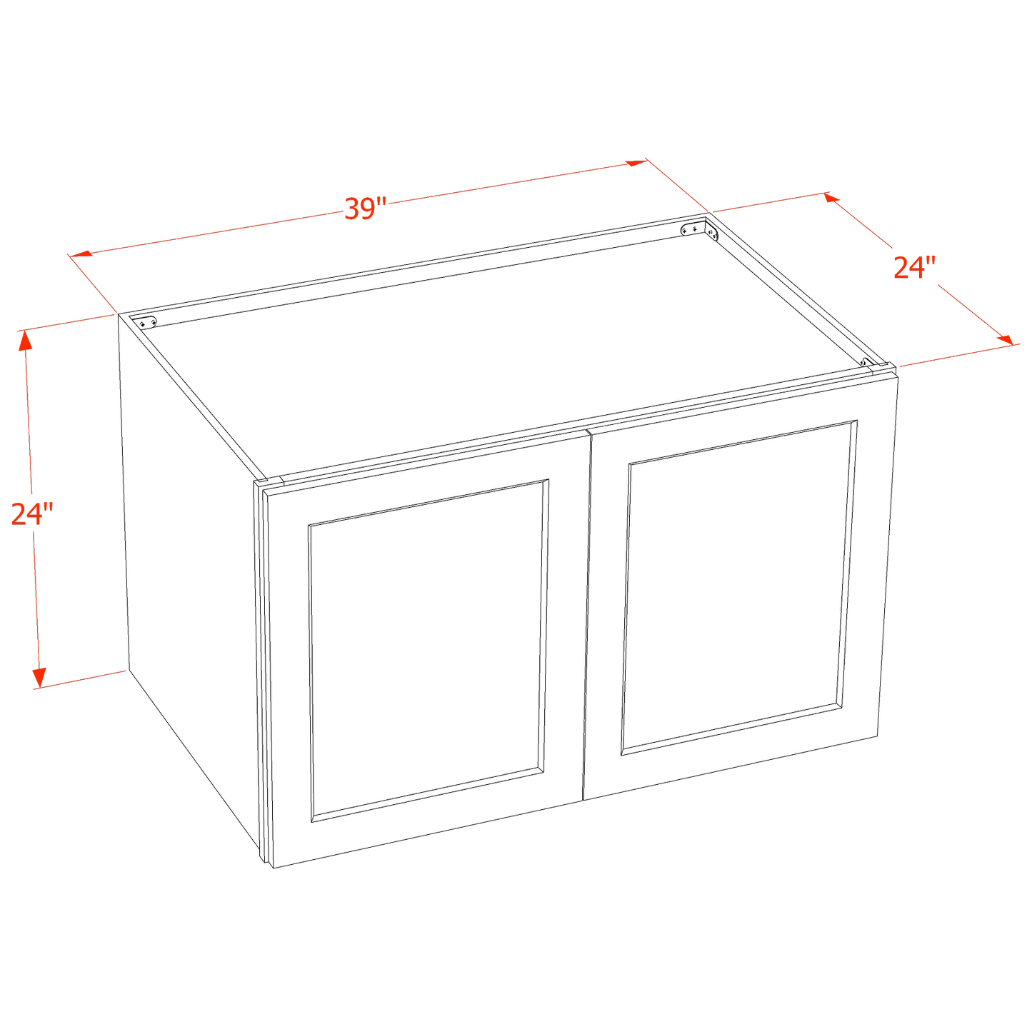 HF-W392424: Frost White Shaker 39"W x 24"H x 24"D 2 Doors & 1 Shelf Standard Bridge Wall Cabinet
