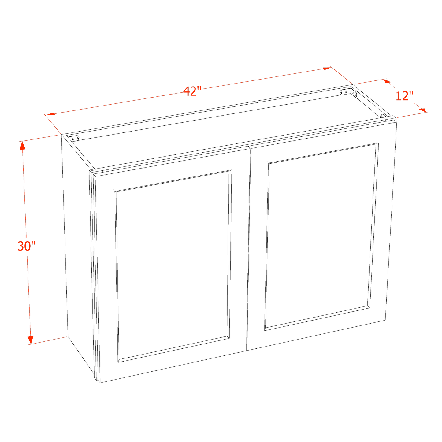 HF-W4230: Frost White Shaker 42"W x 30"H 2 Doors & 2 Shelves Standard Wall Cabinet