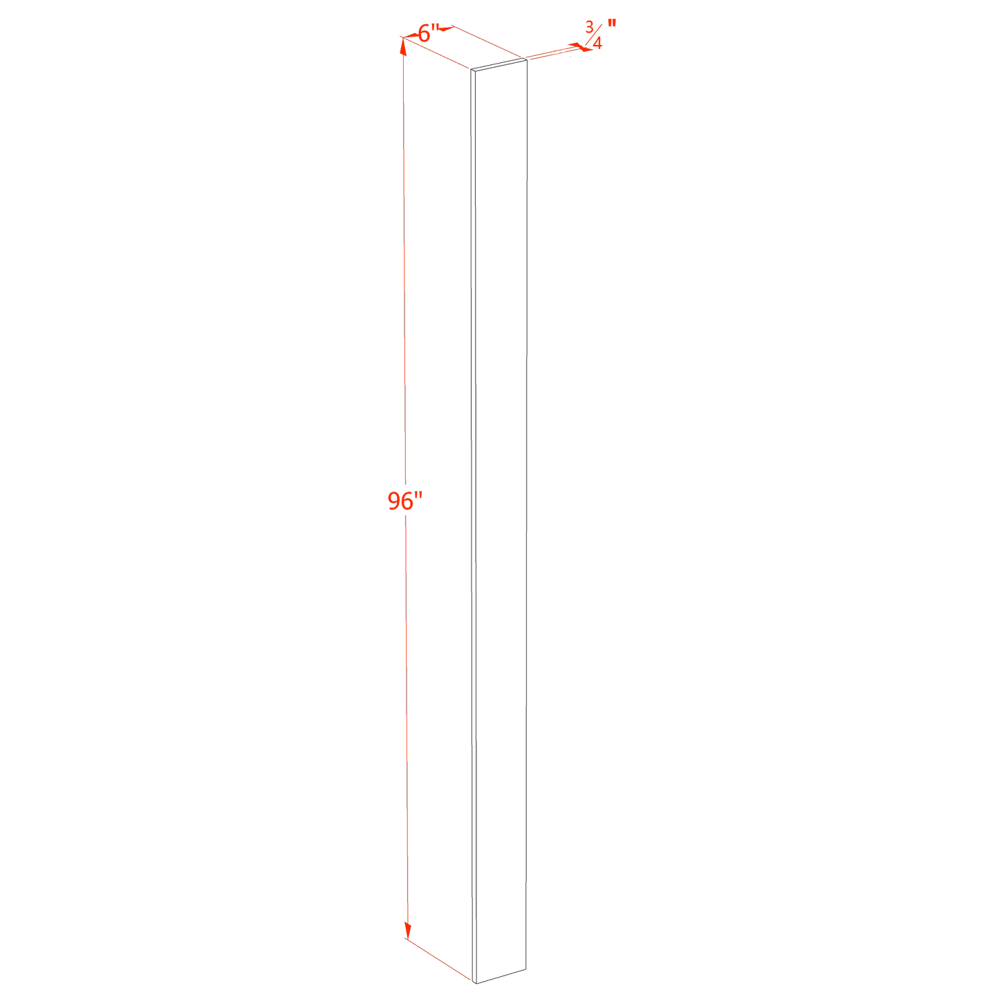 HF-WF696: Frost White Shaker 06"W x 96"H Wall Cabinet Filler
