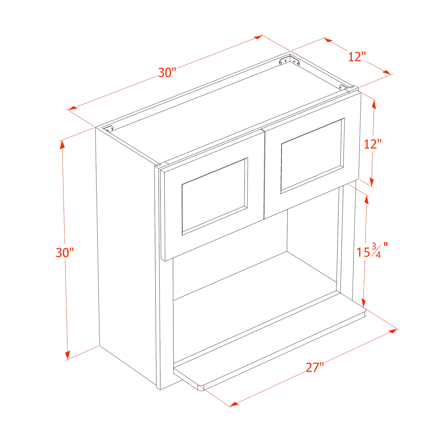 HF-WM3030: Frost White Shaker 30"W x 30"H 2 Doors Wall Built-in Microwave Cabinets