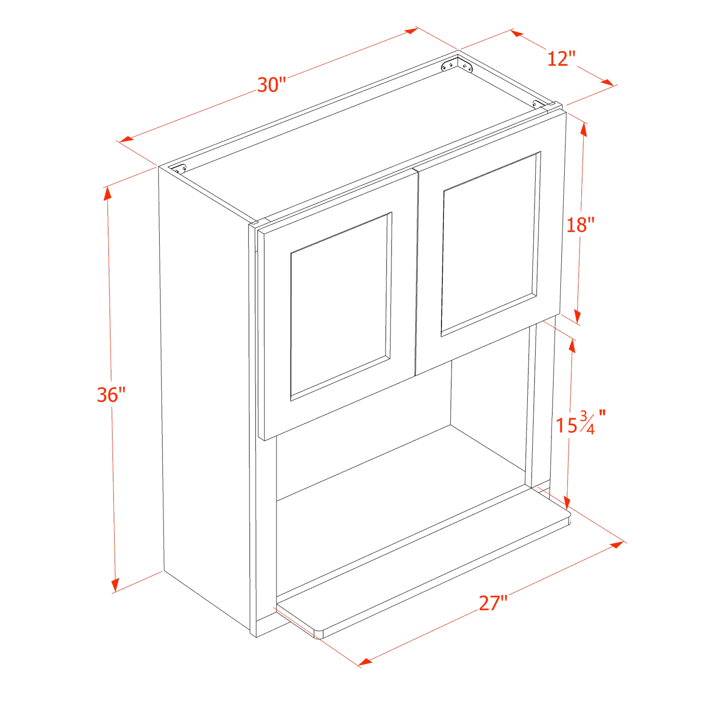 HF-WM3036: Frost White Shaker 30"W x 36"H 2 Doors Wall Built-in Microwave Cabinets