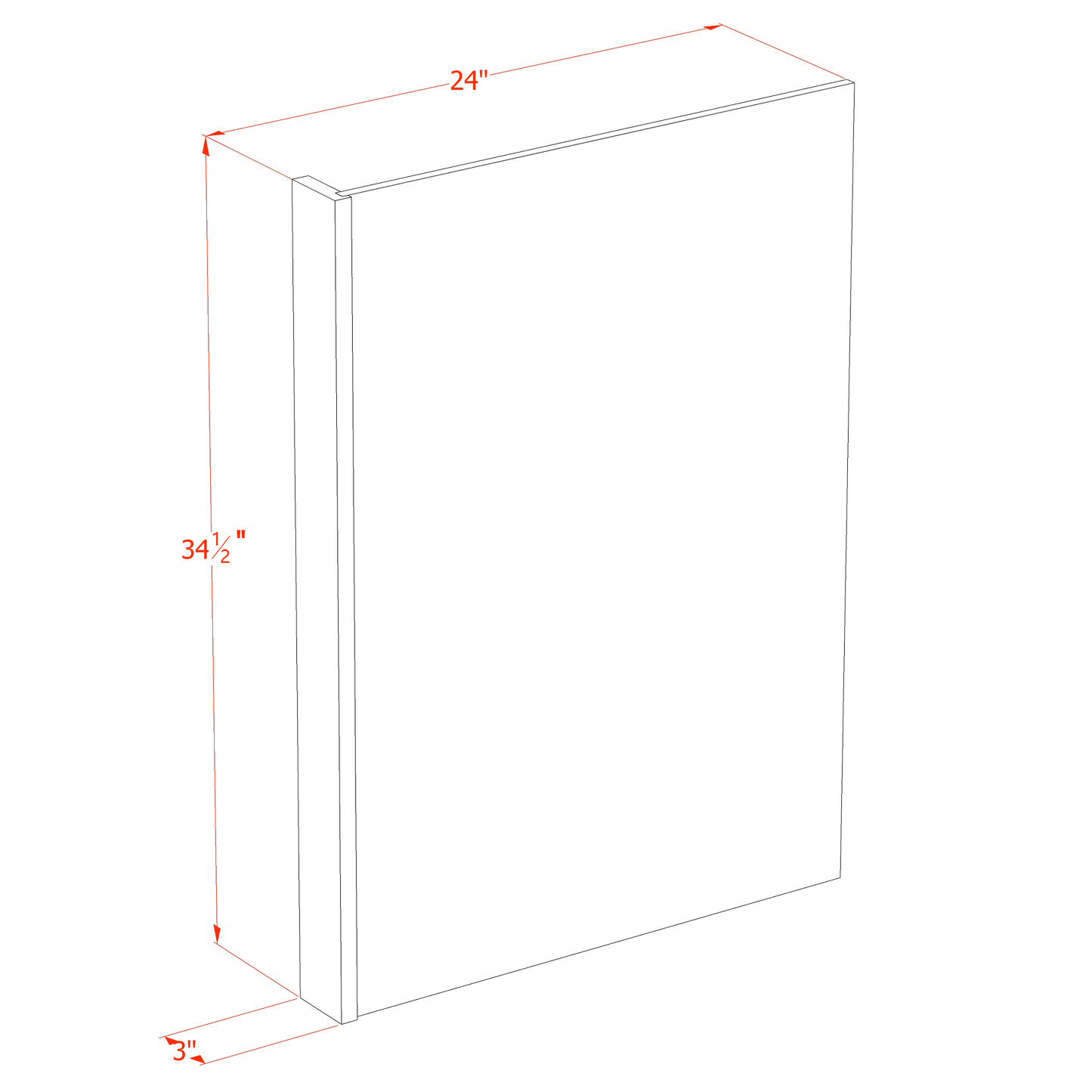 HG-DWR3: Dark Gray Shaker 3" Filler - 24"W x 34-1/2"H x 1/2"D Dishwasher Return Panel