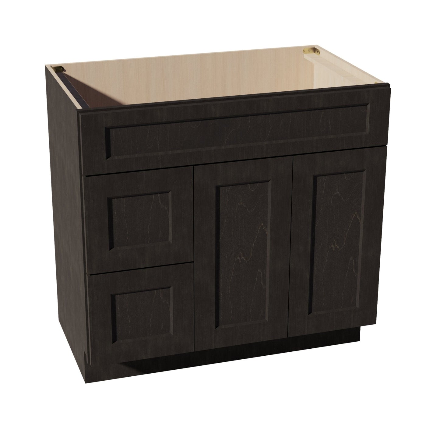 HG-VSD3621L: Dark Gray Shaker 36"W x 34-1/2"H x 21"D 2 Doors & 2 Left Drawers Offset Vanity Sink Base Cabinets