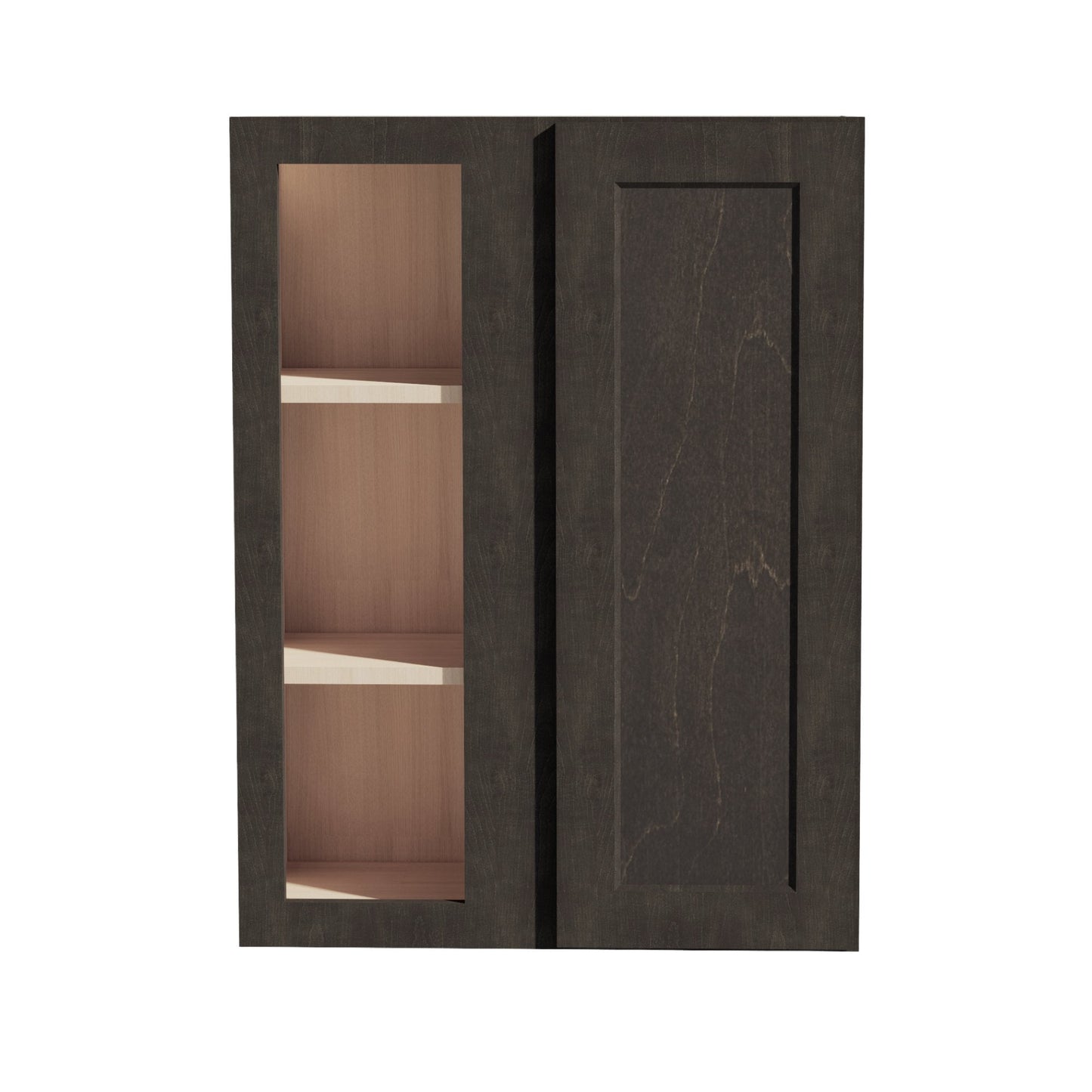 HG-WBC2736: Dark Gray Shaker 27"W x 36"H 1 Door & 2 Shelves Wall Blind Corner Cabinets
