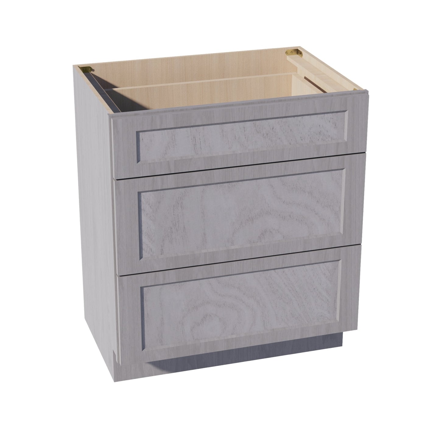 HLG-VDB3021: Light Gray Shaker 30"W x 34-1/2"H x 21"D 3 Drawers Vanity Base Cabinets
