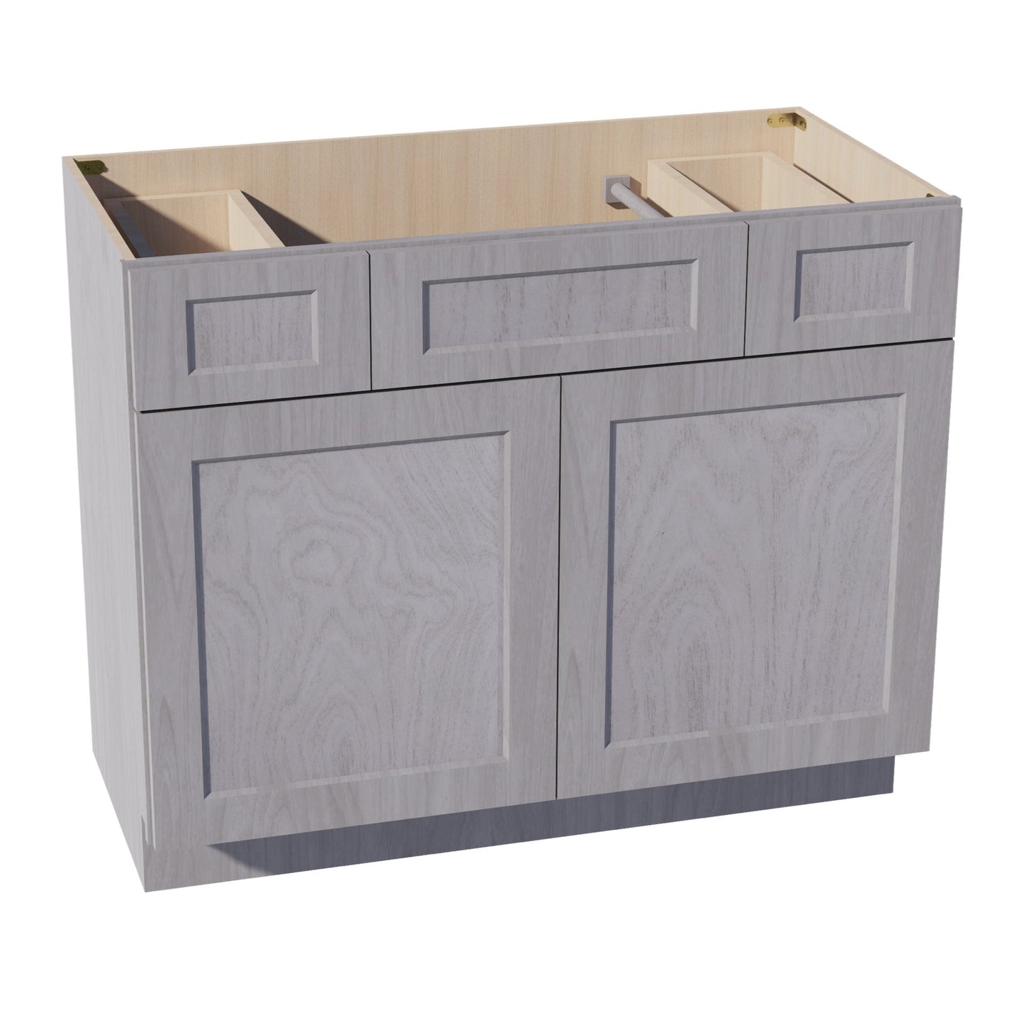 HLG-VSD4221: Light Gray Shaker 42"W x 34-1/2"H x 21"D 2 Doors, 2 Drawers & 1 False Drawer Centered Vanity Sink Base Cabinets