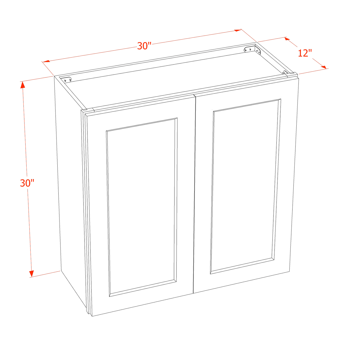 HLG-W3030: Light Gray Shaker 30"W x 30"H 2 Doors & 2 Shelves Standard Wall Cabinet