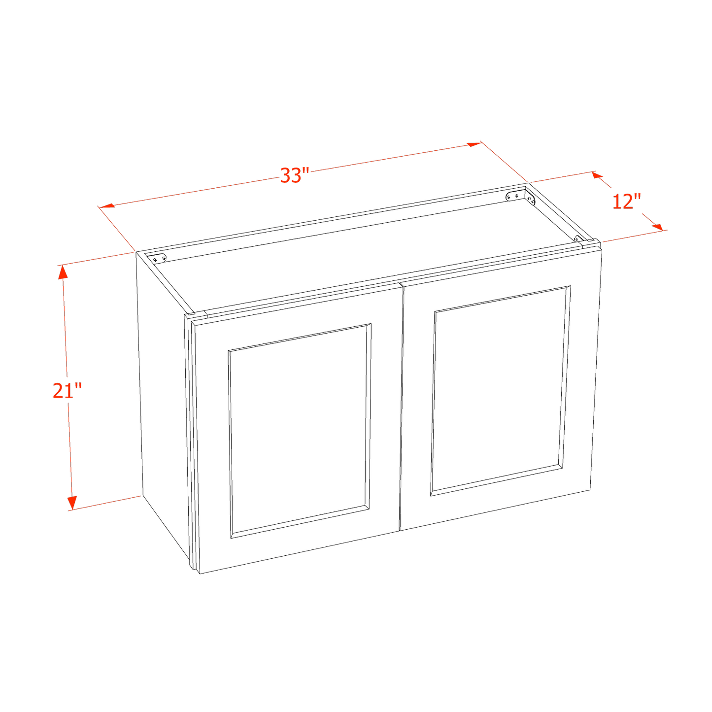 HLG-W3321: Light Gray Shaker 33"W x 21"H 2 Doors Standard Wall Bridge Cabinet