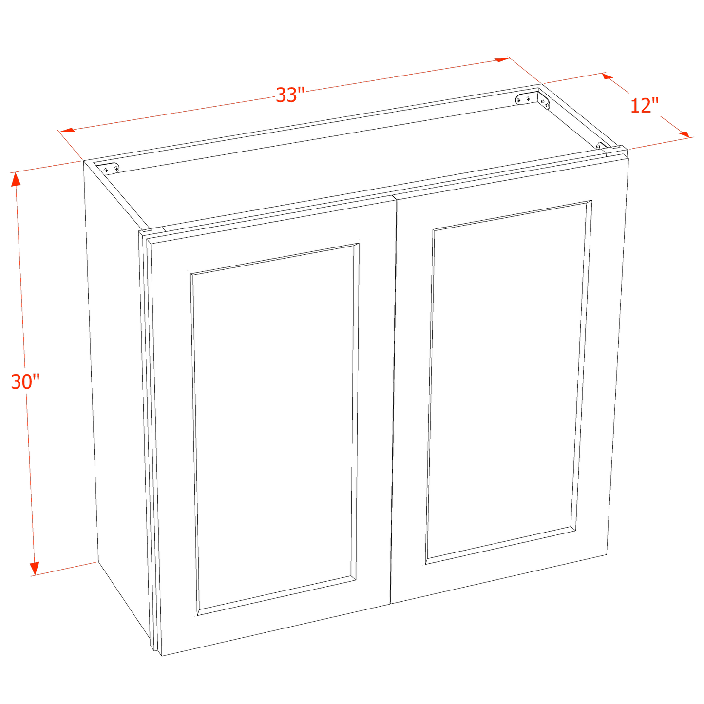 HLG-W3330: Light Gray Shaker 33"W x 30"H 2 Doors & 2 Shelves Standard Wall Cabinet