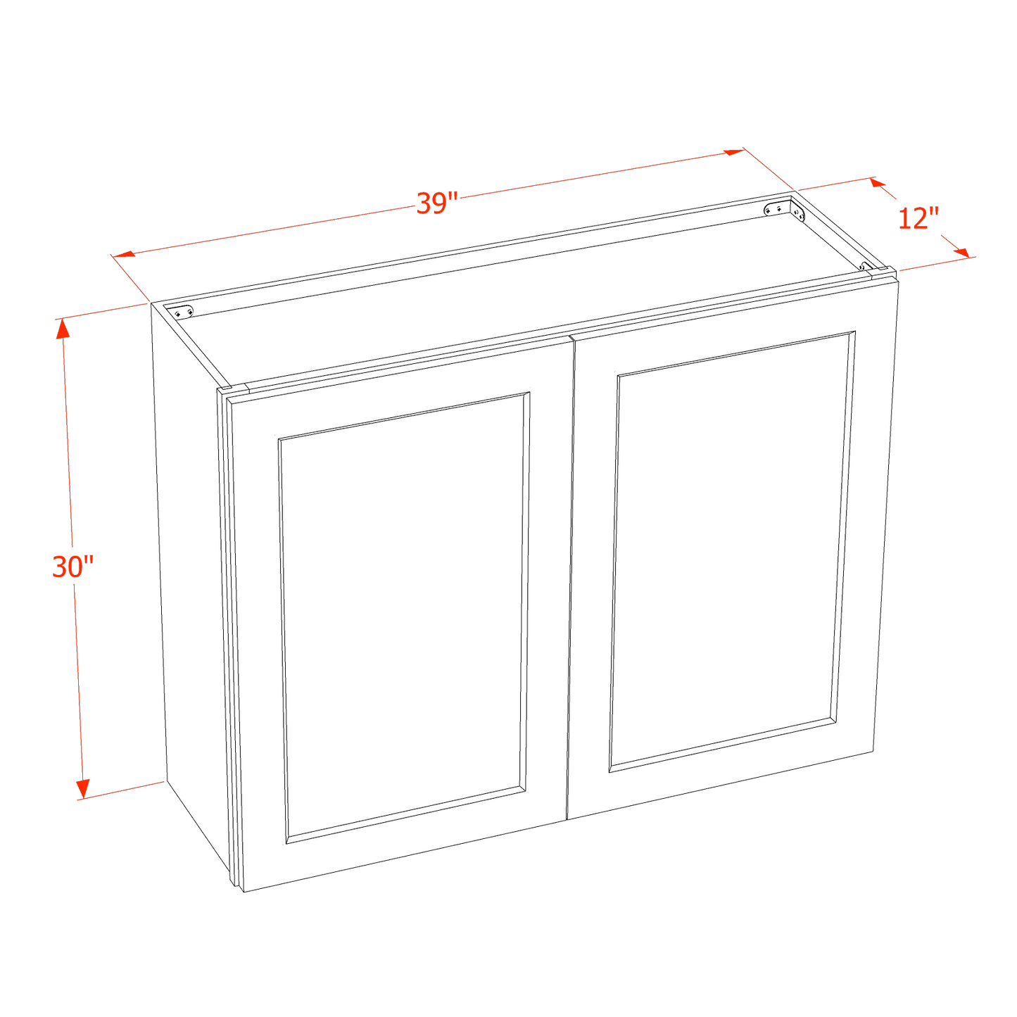 HLG-W3930: Light Gray Shaker 39"W x 30"H 2 Doors & 2 Shelves Standard Wall Cabinet