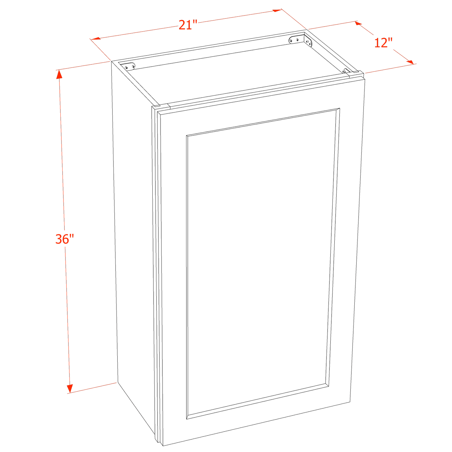 HT-W2136: Timber Wood Shaker 21"W x 36"H 1 Door & 2 Shelves Standard Wall Cabinet