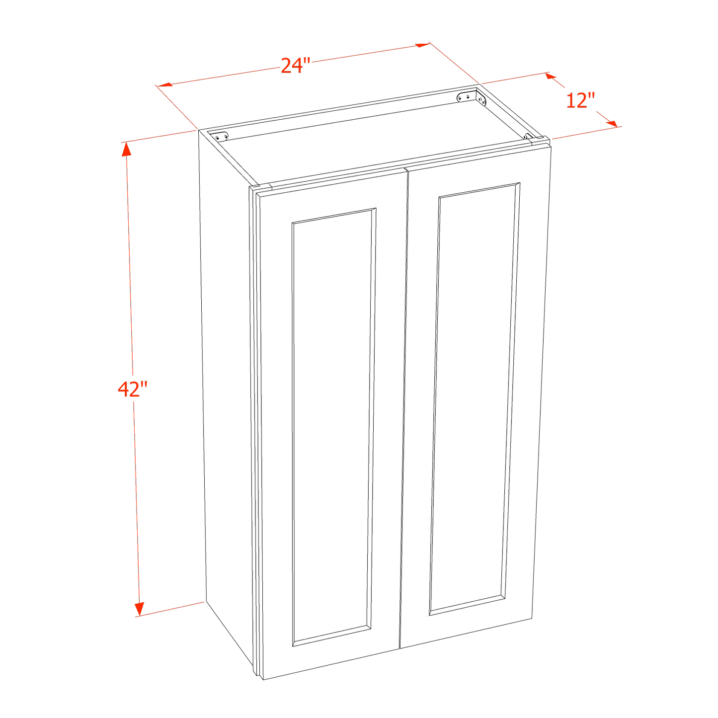 HT-W2442: Timber Wood Shaker 24"W x 42"H 2 Doors & 3 Shelves Standard Wall Cabinet