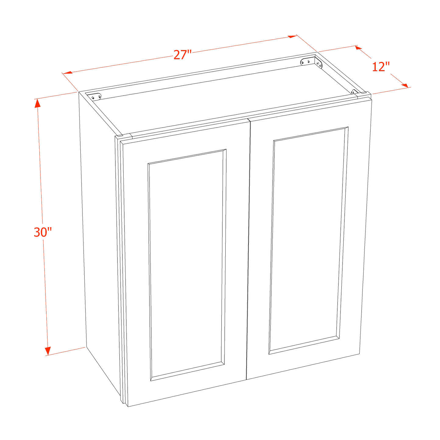 HT-W2730: Timber Wood Shaker 27"W x 30"H 2 Doors & 2 Shelves Standard Wall Cabinet