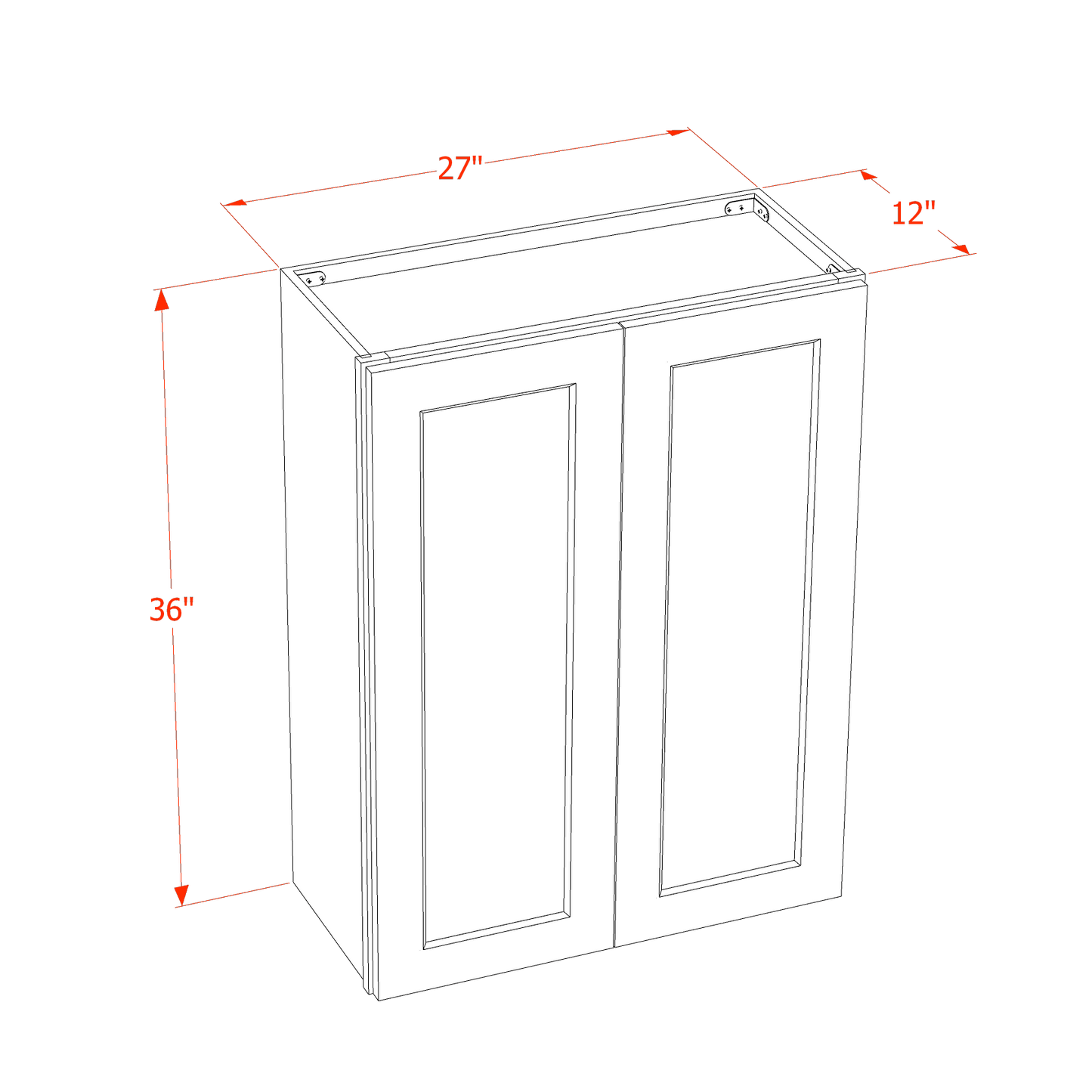 HT-W2736: Timber Wood Shaker 27"W x 36"H 2 Doors & 2 Shelves Standard Wall Cabinet