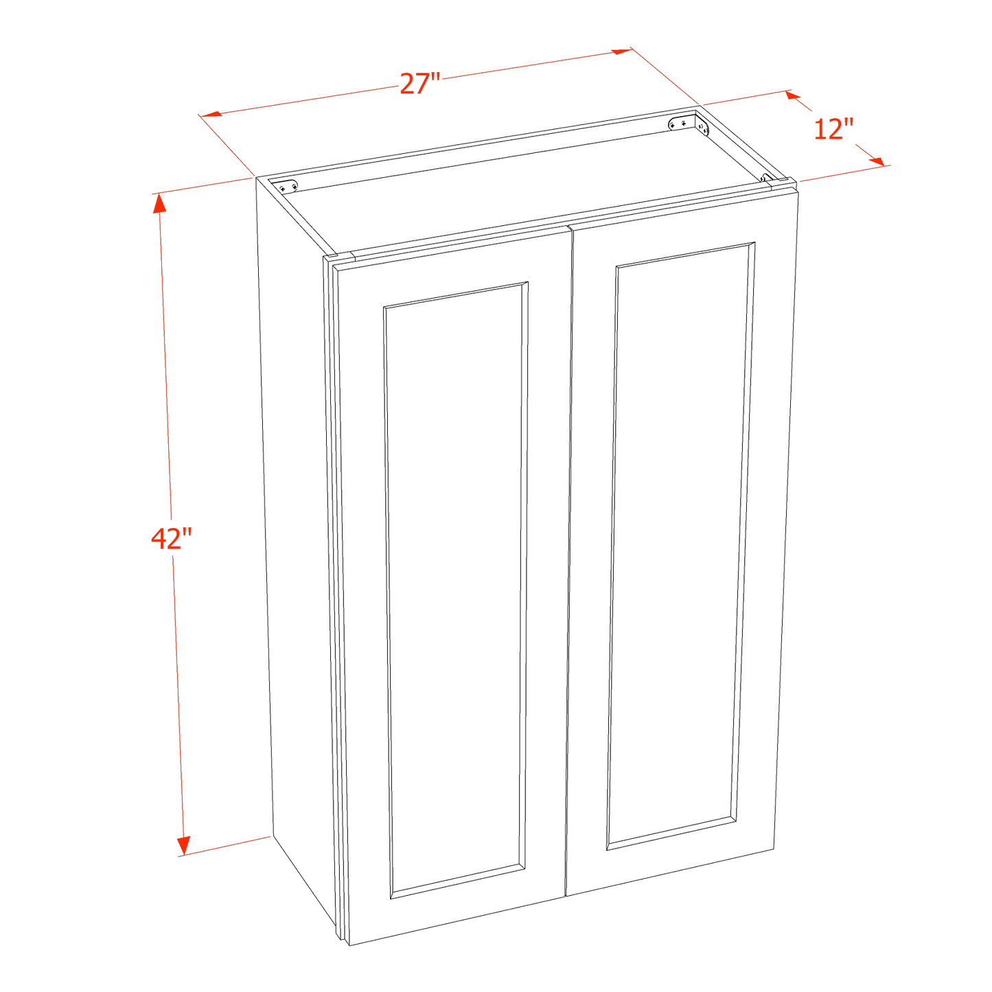 HT-W2742: Timber Wood Shaker 27"W x 42"H 2 Doors & 3 Shelves Standard Wall Cabinet