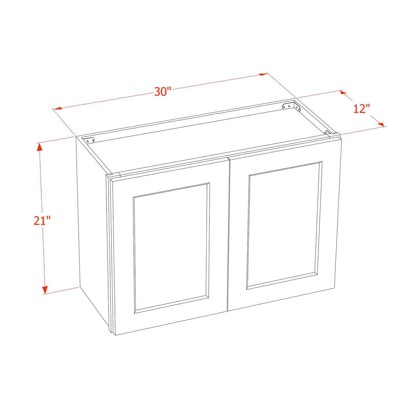 HT-W3021: Timber Wood Shaker 30"W x 21"H 2 Doors Standard Wall Bridge Cabinet