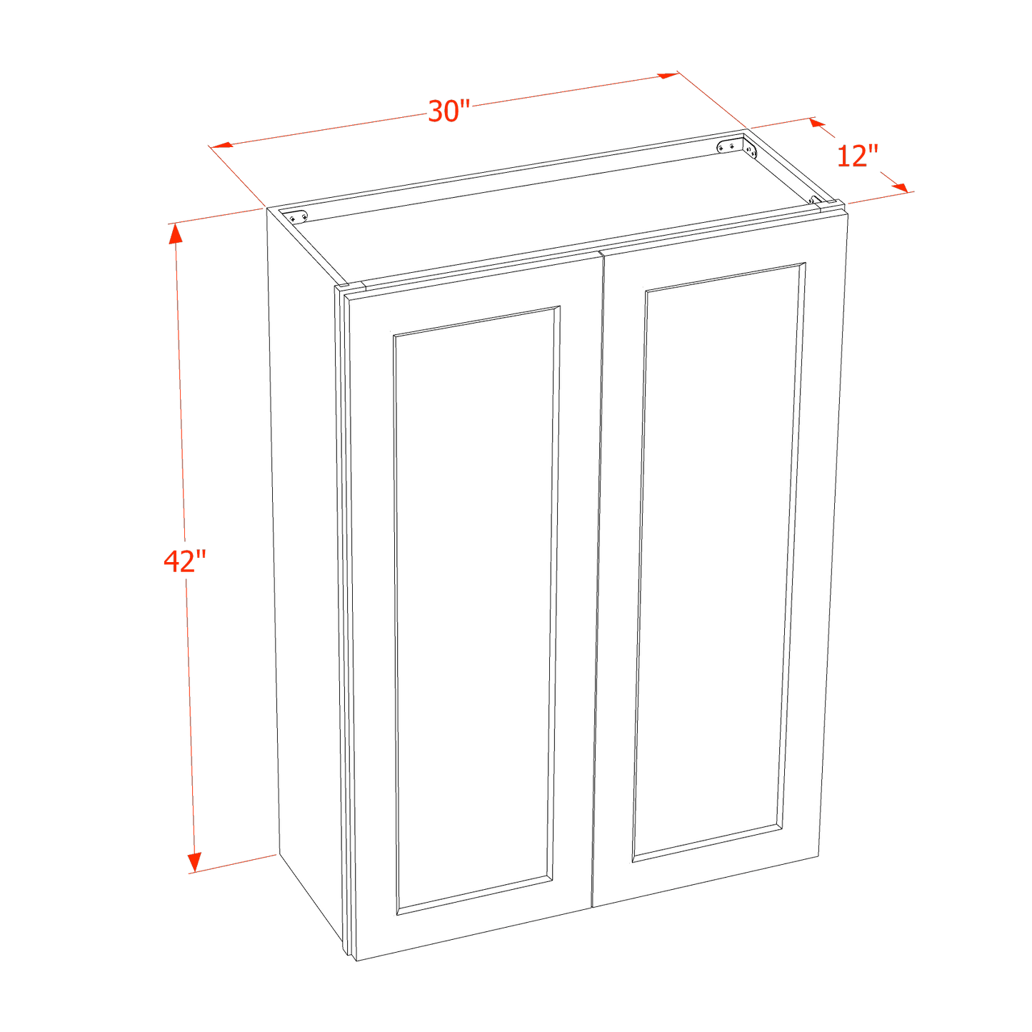 HT-W3042: Timber Wood Shaker 30"W x 42"H 2 Doors & 3 Shelves Standard Wall Cabinet