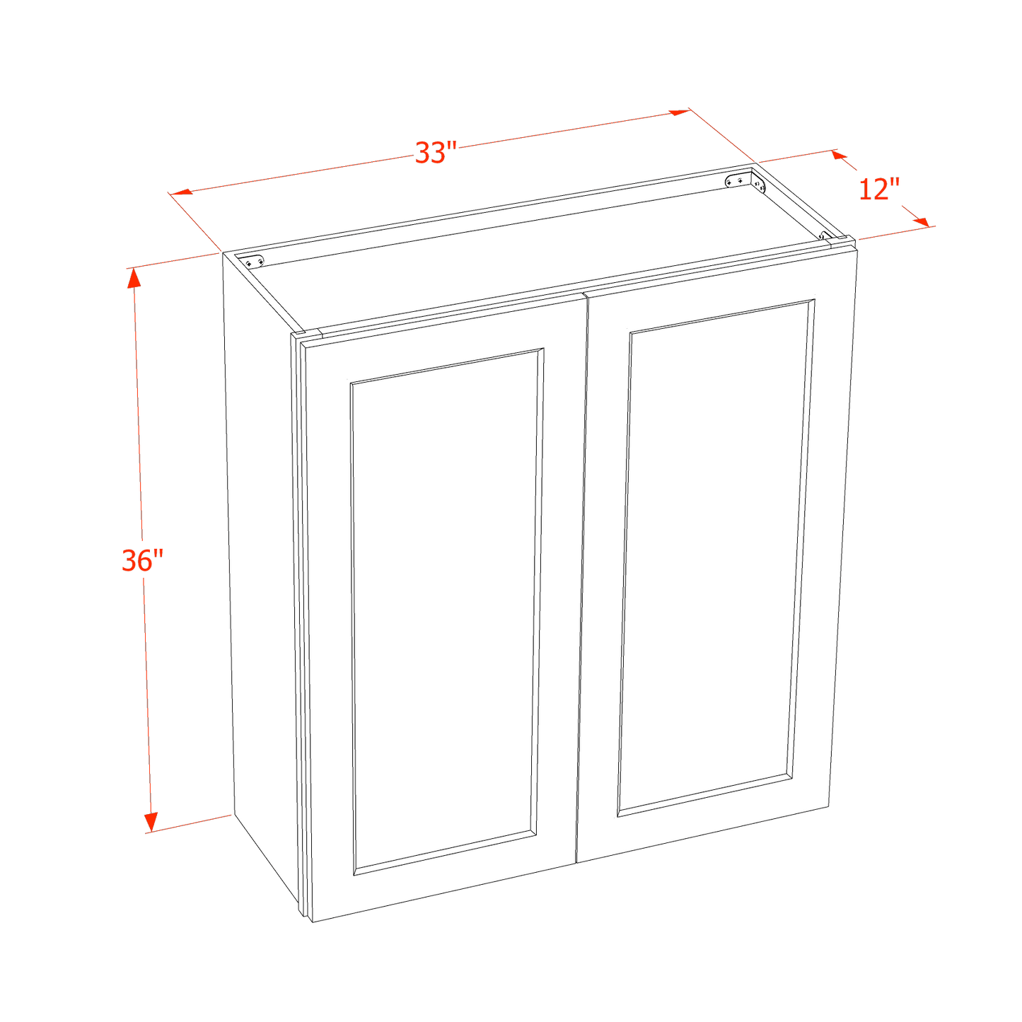 HT-W3336: Timber Wood Shaker 33"W x 36"H 2 Doors & 2 Shelves Standard Wall Cabinet