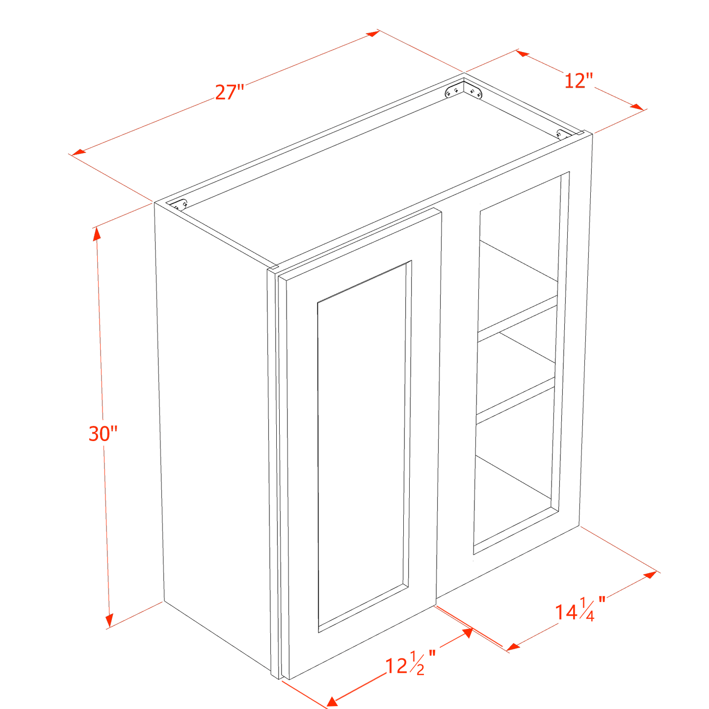 HT-WBC2730: Timber Wood Shaker 27"W x 30"H 1 Door & 2 Shelves Wall Blind Corner Cabinets