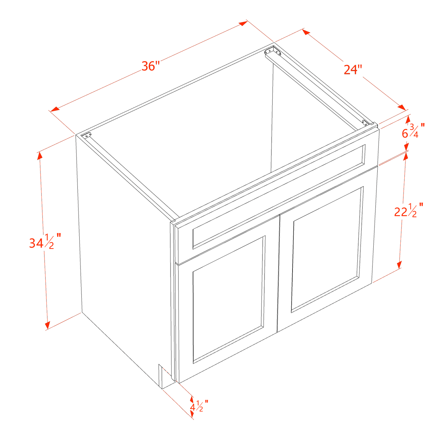 SF-SB36: Frost White Slim Shaker 36" 2 Doors 1 False Drawer Sink Base Cabinet