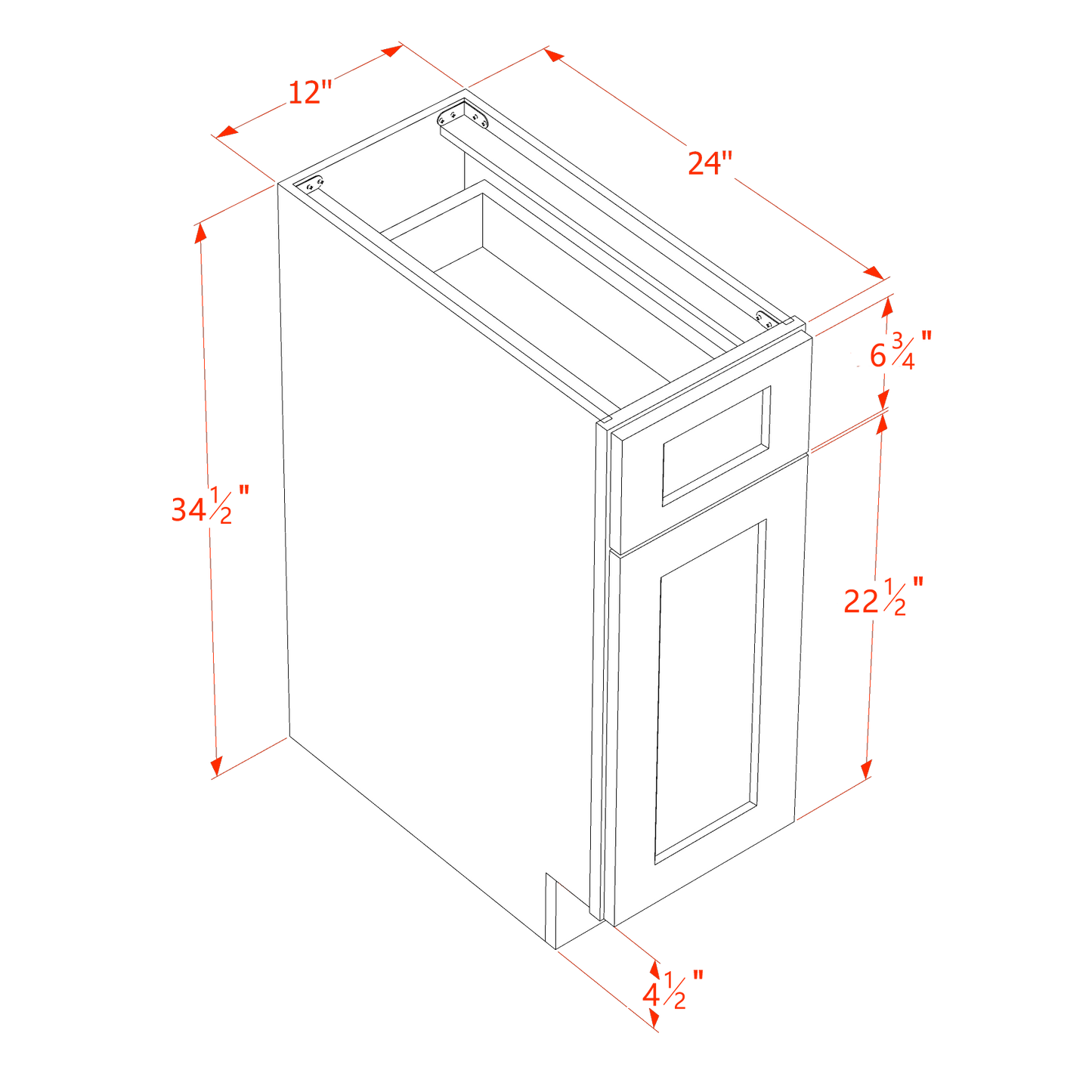 TW-B12: Creamy White Shaker 12" 1 Drawer 1 Door Standard Base Cabinet