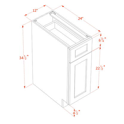 TW-B12: Creamy White Shaker 12" 1 Drawer 1 Door Standard Base Cabinet